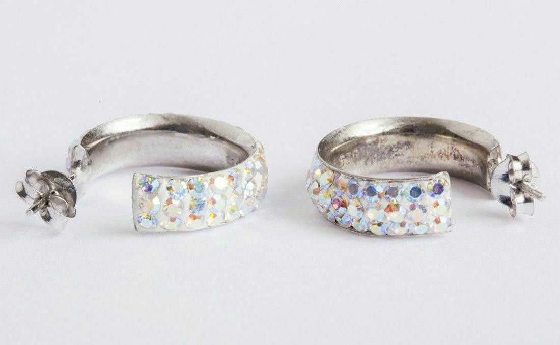 Designer Sterling Silver Aurora Borealis Rhinestone Hoop Earrings Size ONE SIZE - 3 Thumbnail