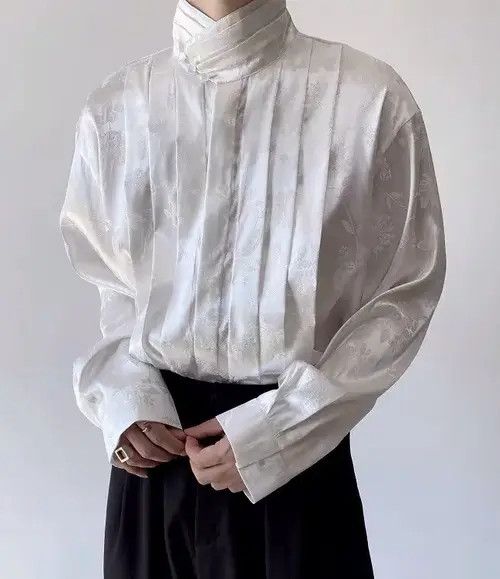 Chiaki x Hiro Korean fashion floral pleated button up shirt