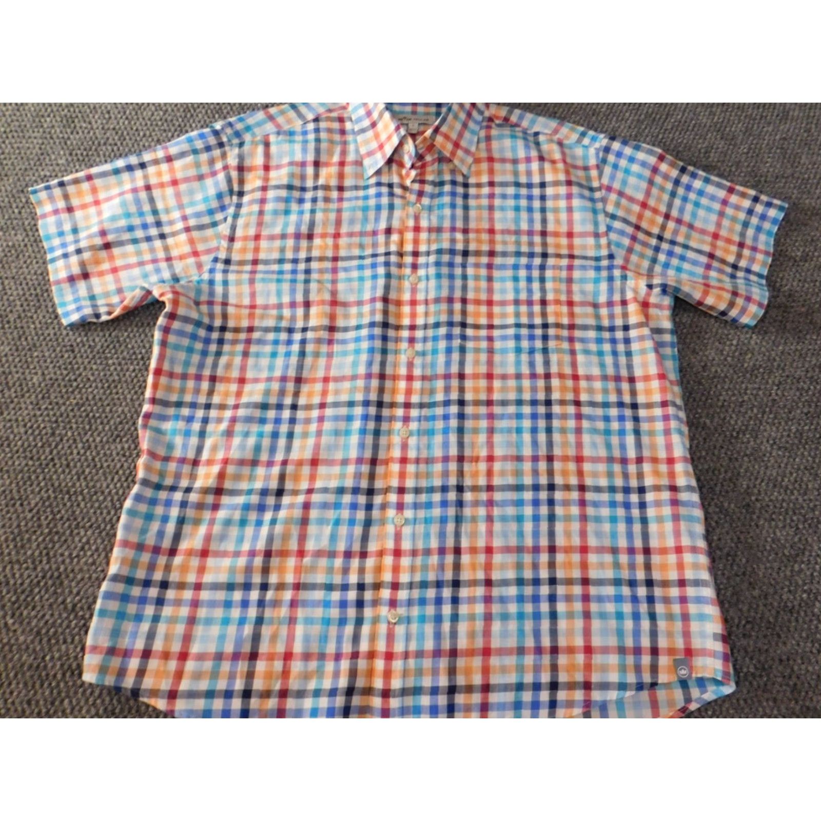 Peter Millar Peter Millar Button-Up Shirt Mens L Blue Plaid Short Sleeve Collared Button-Down Knit Cotton Wrinkle Resistant Logo Vintage No Size US L / EU 52-54 / 3 - 2 Thumbnail