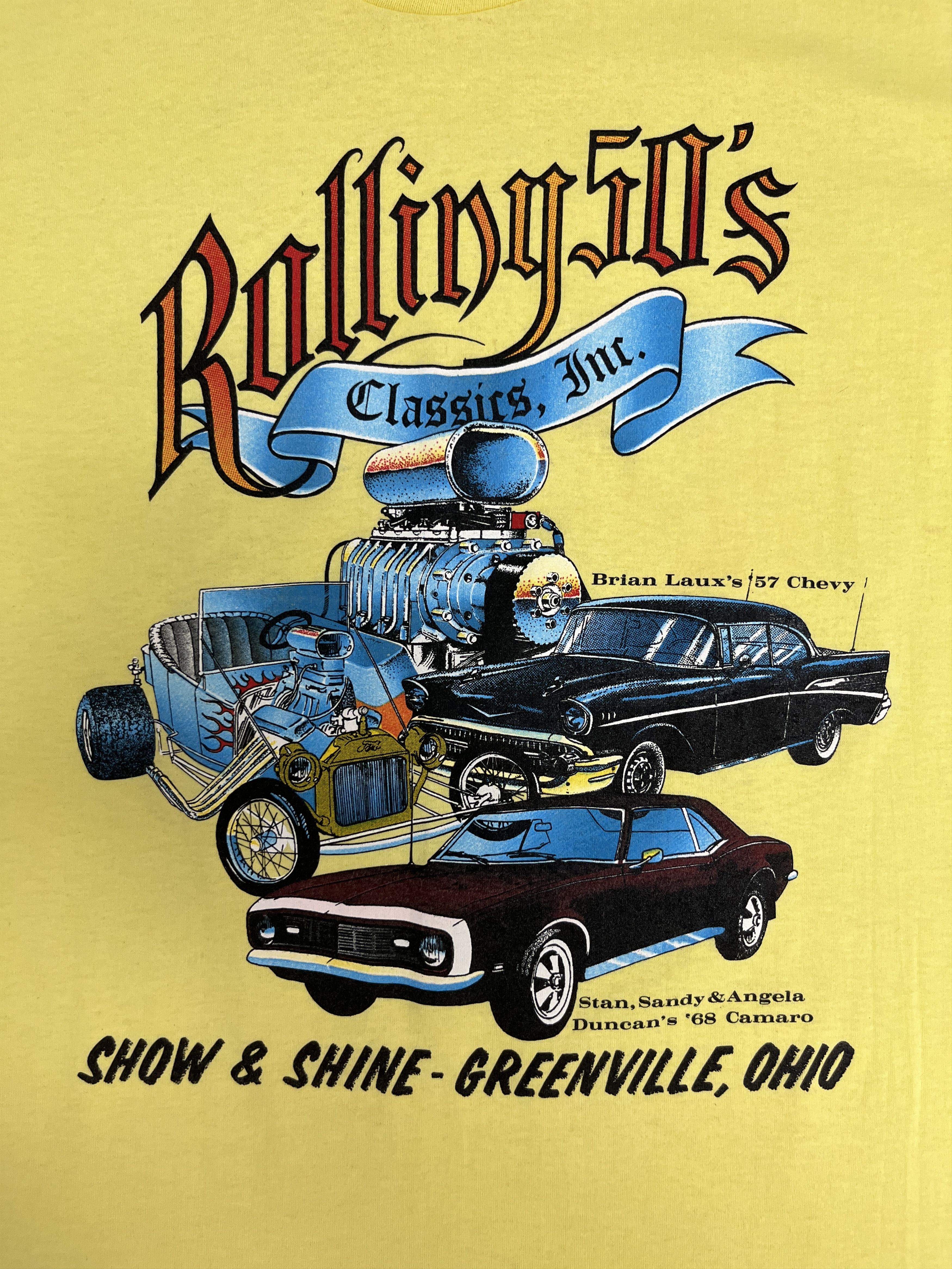 Vintage Rolling 50's Car Show & Shine Vintage Yellow T-Shirt Tee Size US L / EU 52-54 / 3 - 2 Thumbnail