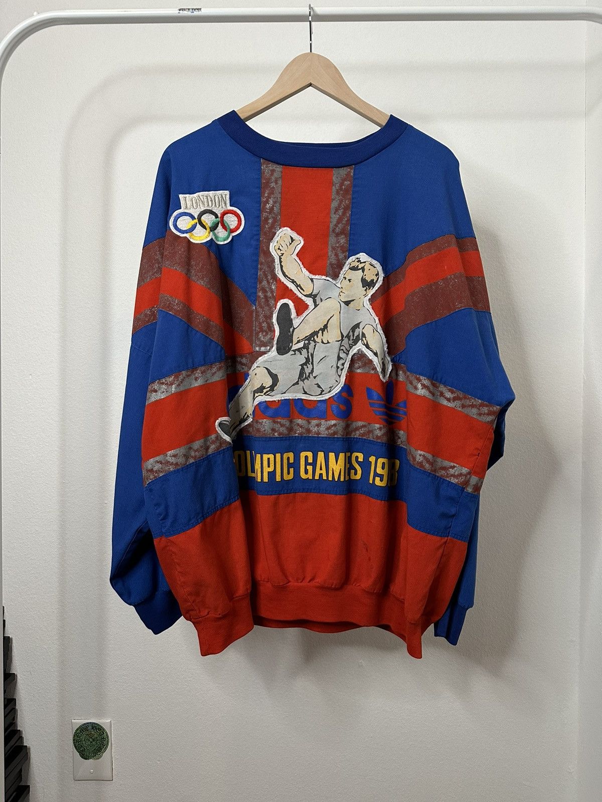 image of Adidas Vintage 80’S/90’S London Crewneck Sweatshirt in Blue/Red, Men's (Size XL)