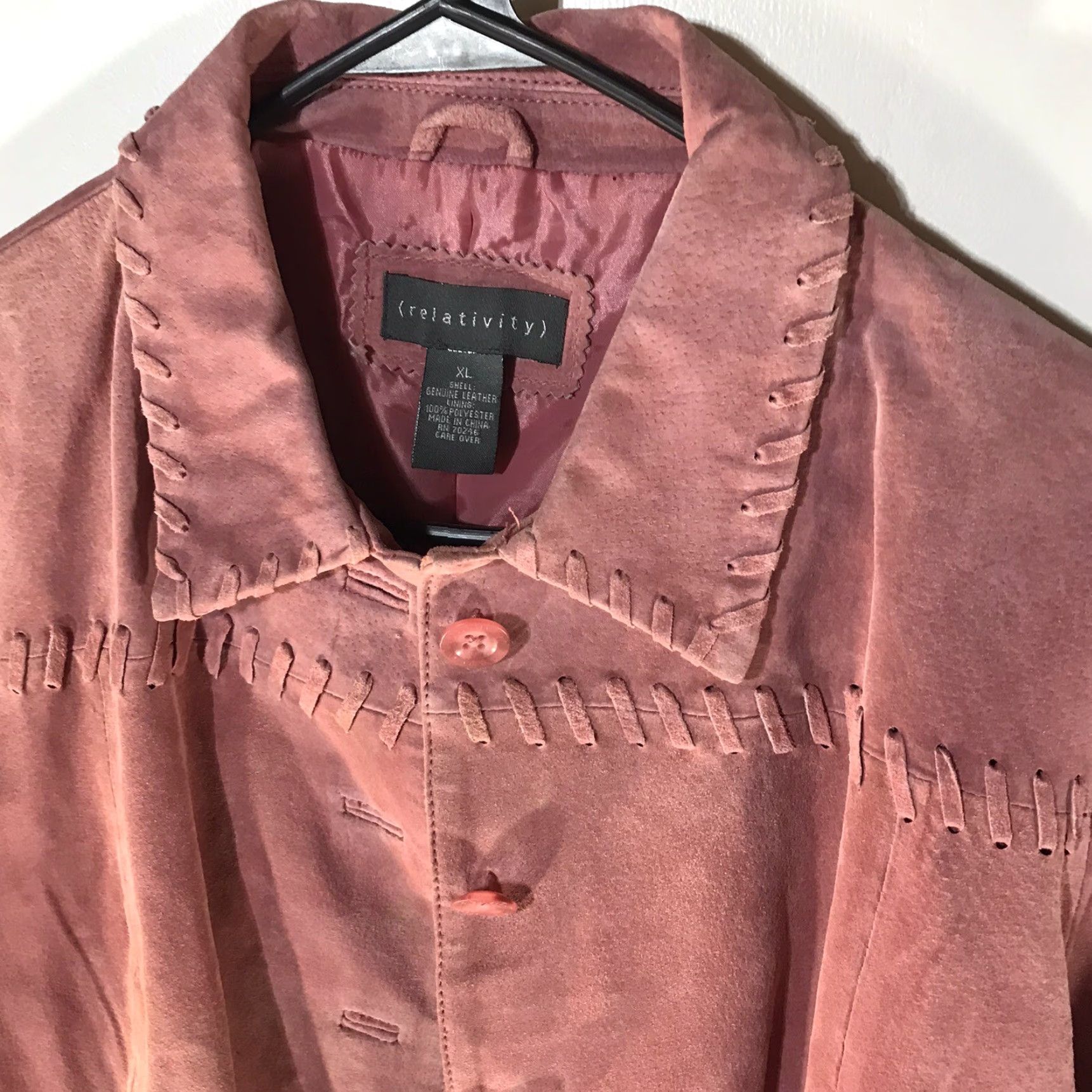 Pinko Relativity Pink Suede Leather Jacket Womens XL Casual Business Party Fall Winter Long Sleeve Size XL / US 12-14 / IT 48-50 - 3 Thumbnail