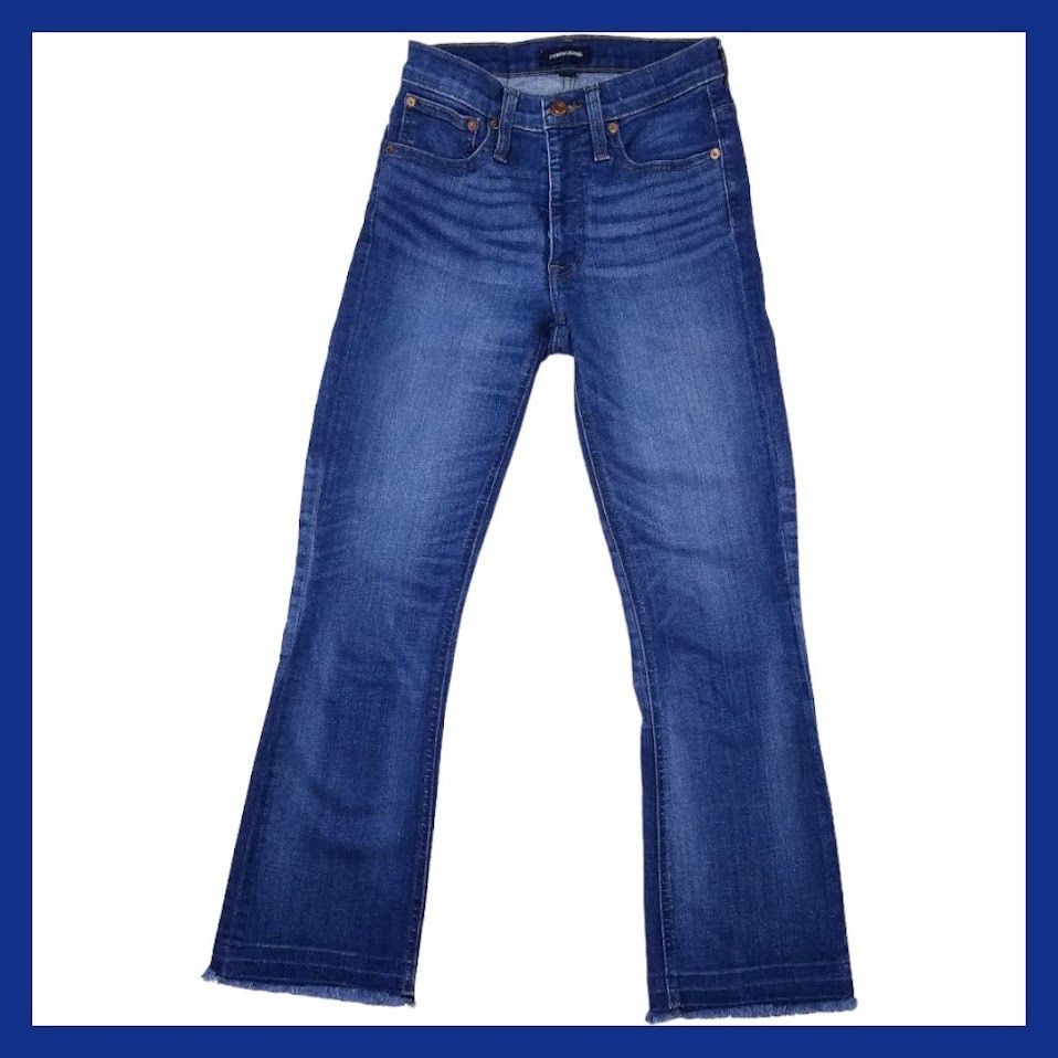 J.Crew Billie Demi Boot Crop Jeans size 24 dark wash blue raw hem Size 24" / US 00 / IT 34 - 1 Thumbnail