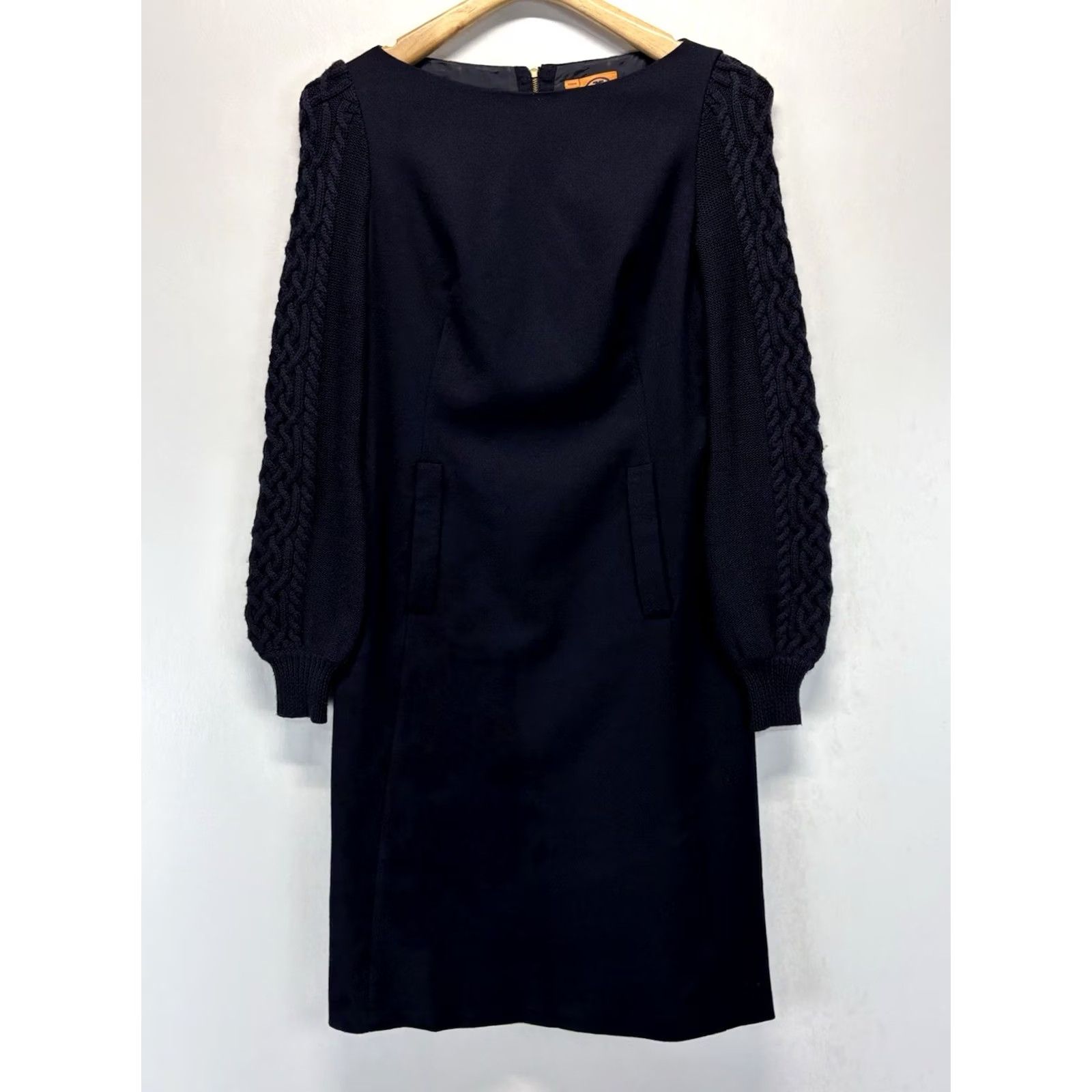 Tory Burch Tory Burch Dress Womens 4 Navy Cableknit Sleeves Nautical Old Money Sheath 100% Wool Lined Boat Neck Zipper Short Dress Sleeve Balloon Knit Vintage No Size S / US 4 / IT 40 - 2 Thumbnail