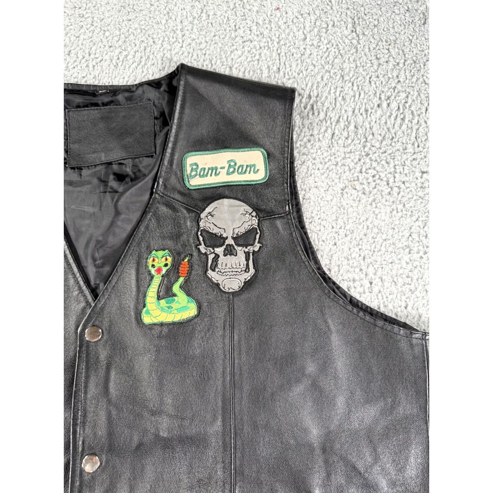Vintage VINTAGE Leather Motorcycle Vest Mens 3XL Black Club Biker Patch Snake Skull Texas Rally Size US XXL / EU 58 / 5 - 5 Thumbnail