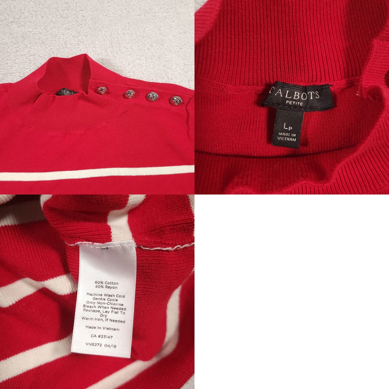 Talbots VINTAGE Talbots Red Mock Neck Sweater Short Sleeve Button Pullover Knit Petite Large Women’s Red Size L / US 10 / IT 46 - 8 Thumbnail