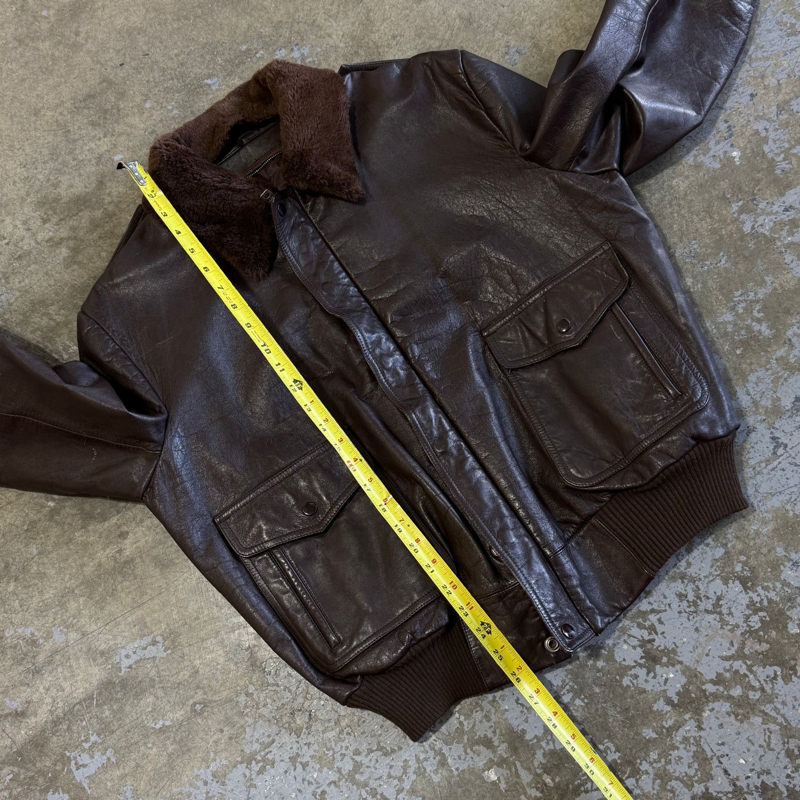 Vintage 50s Brown Leather Flight Jacket HDK Zipper Mouton Collar Size US L / EU 52-54 / 3 - 5 Thumbnail