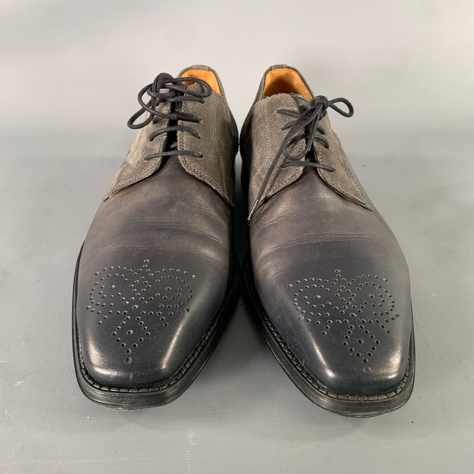Magnanni MAGNANNI 9.5 Grey Gunmetal Mixed Patterns Lace Up Shoes Size US 9.5 / EU 42-43 - 4 Thumbnail