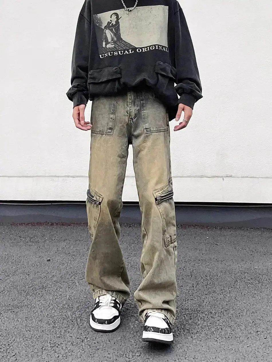 Japanese Brand Retro Straight Loose Micro Flare Zipper Jeans Size US 32 / EU 48 - 2 Thumbnail