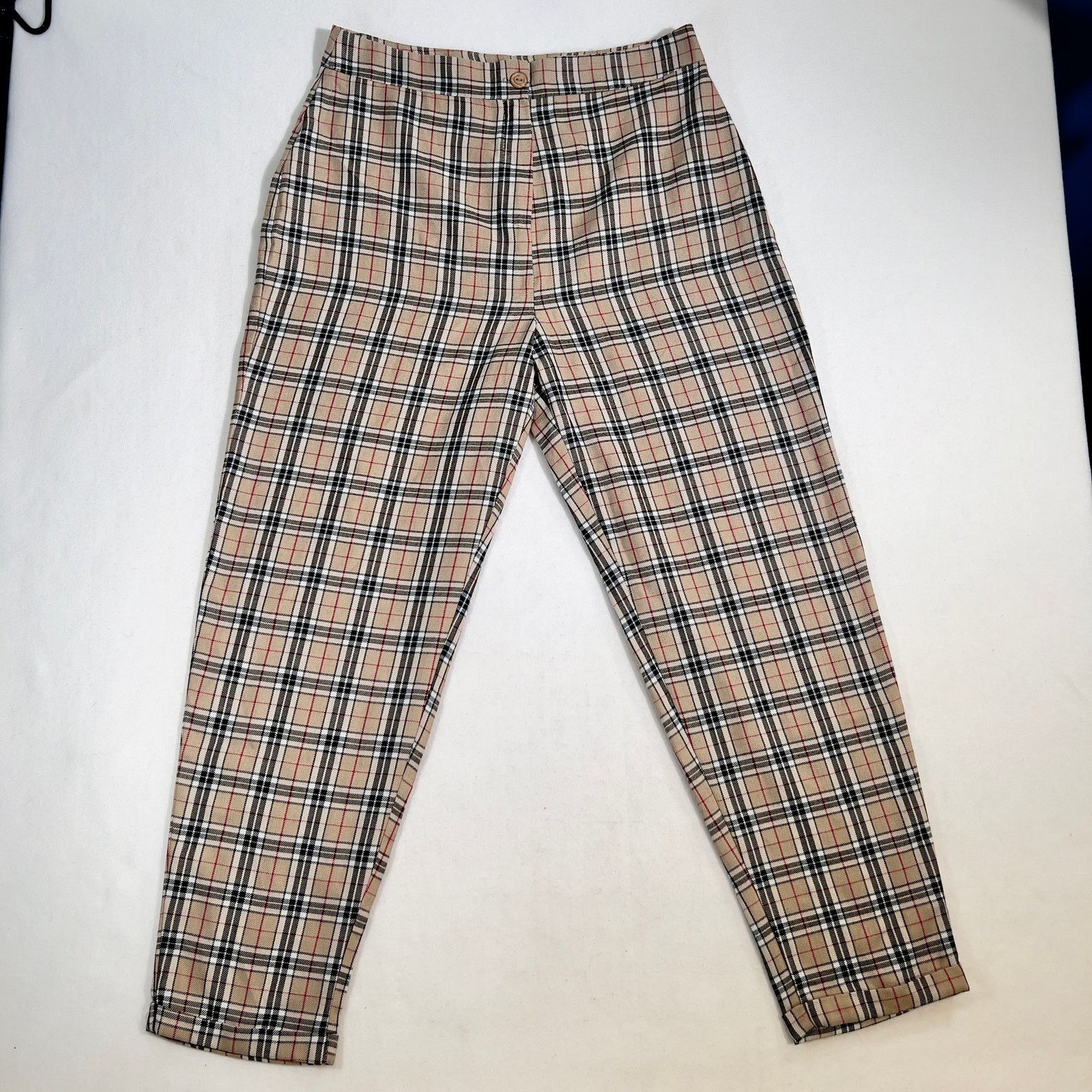 Nasty Gal Nasty Gal Collection Pant Woman 10 Tan Black Red Check Cuff Size 30" / US 8 / IT 44 - 1 Thumbnail