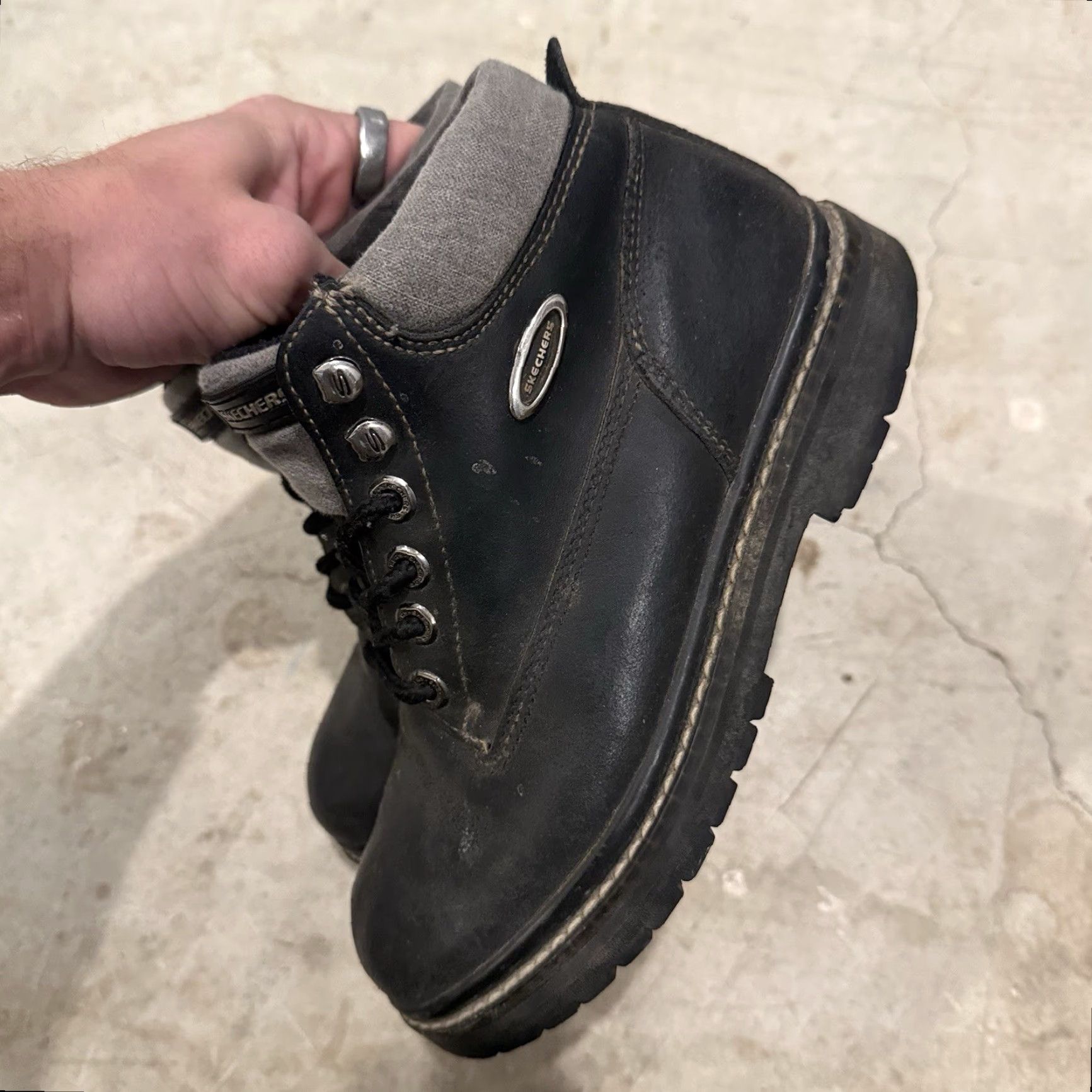 SKECHERS VINTAGE Skechers Boots Womens 6 Chunky Work Ankle Bootie 2620 Black Leather Lug Boots Mens? No, Womens Size US 6 / IT 36 - 5 Thumbnail