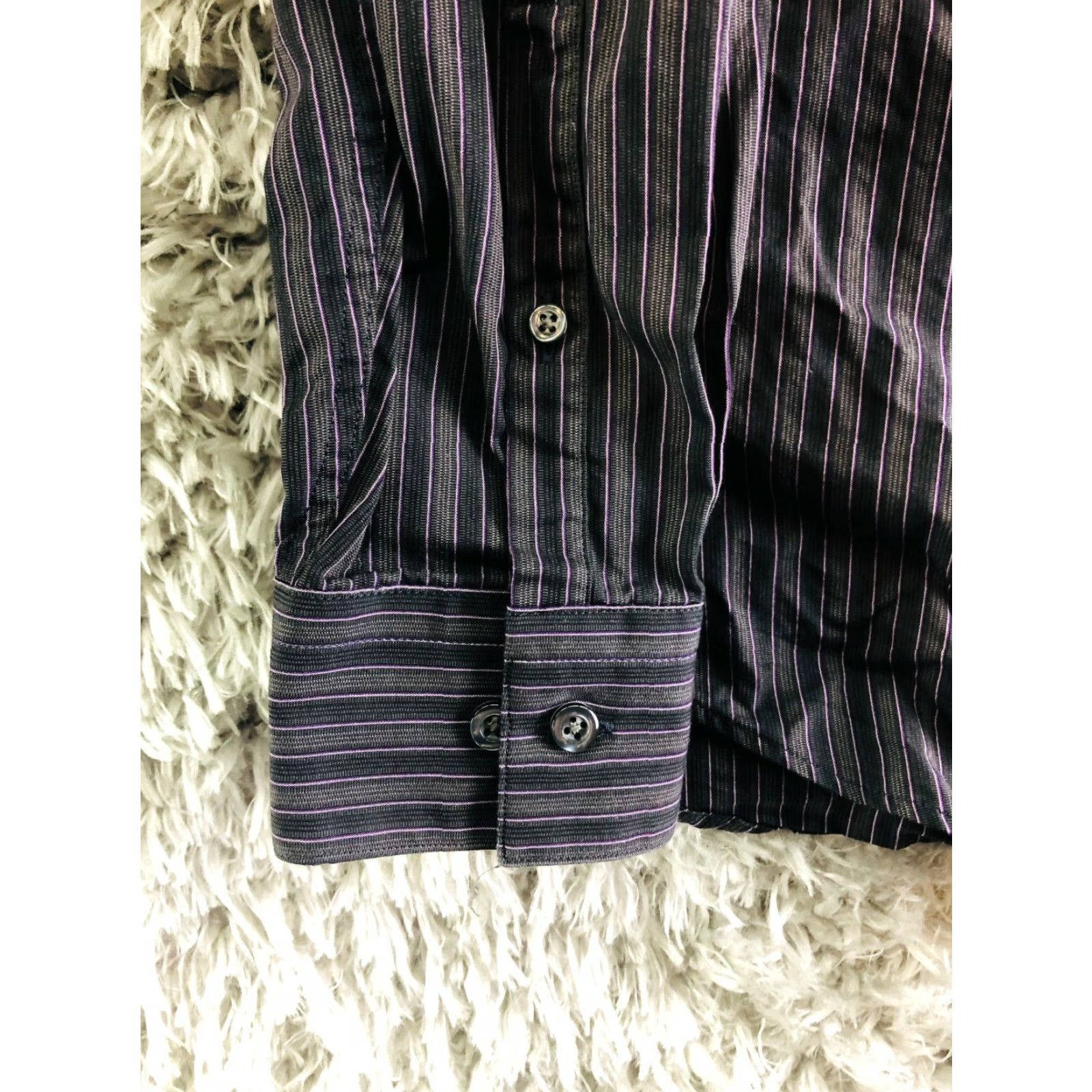 Apt. 9 Apt.9 Mens Large Superfine Cotton Black Striped Long Sleeve Spread Collar Shirt Size US L / EU 52-54 / 3 - 2 Thumbnail