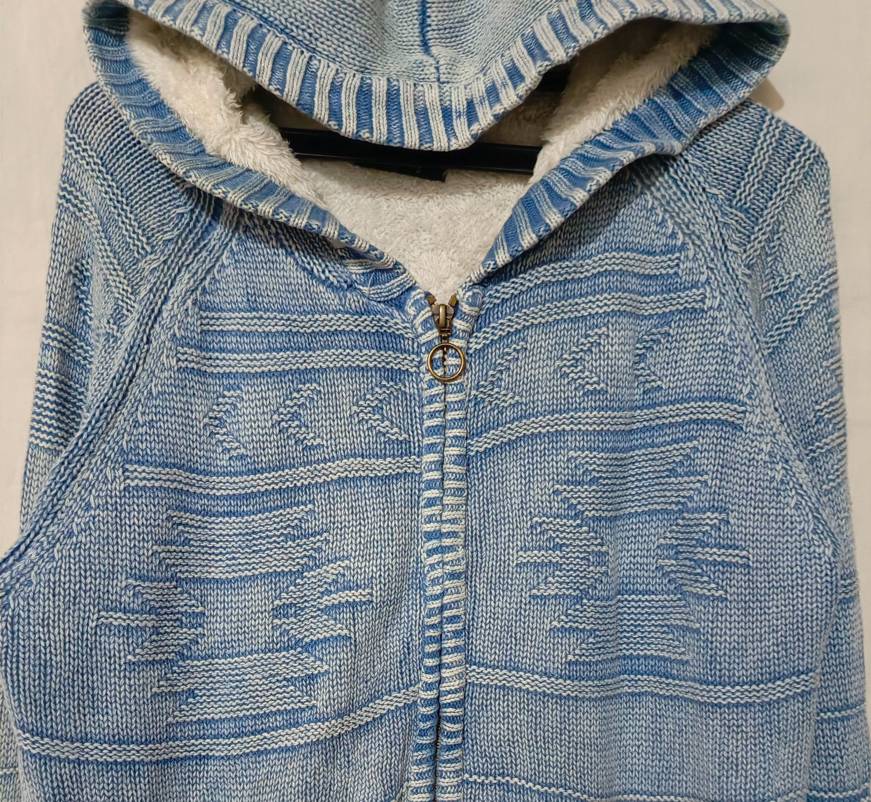 Japanese Brand Navajo Knit Indigo Flecce Hoodie Zip up Jacket Size US L / EU 52-54 / 3 - 5 Thumbnail