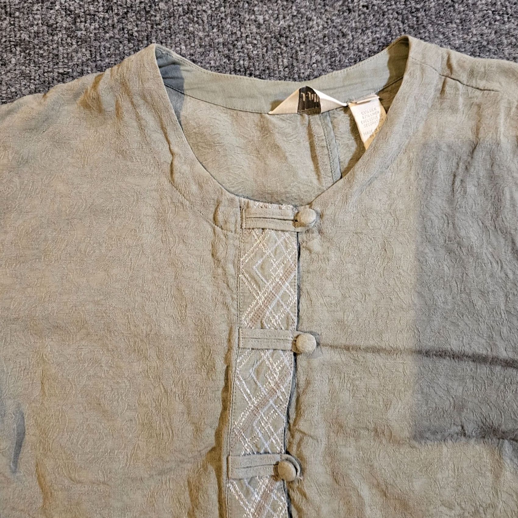 J. Jill J. Jill Top Shirt Womens Large Petite Green Silk Linen Button Blouse Vintage 90s Size L / US 10 / IT 46 - 2 Thumbnail