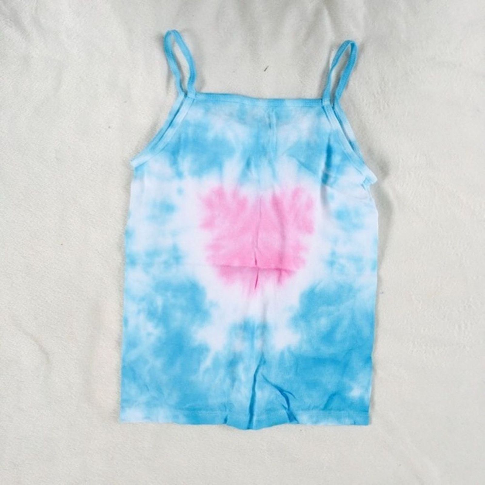 Fruit Of The Loom Blue and Pink Heart Tie-Dye Tank Top Cami | Sz YL Size L / US 10 / IT 46 - 2 Thumbnail