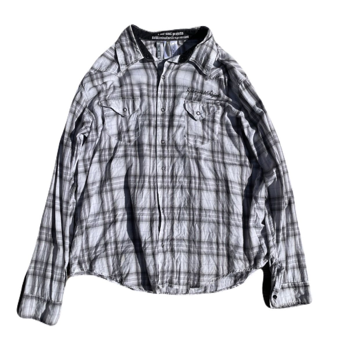 If Six Was Nine 2000s Japanese archive Vkei Poem Plaid Shirts Gyaruo Y2K Size US M / EU 48-50 / 2 - 4 Thumbnail