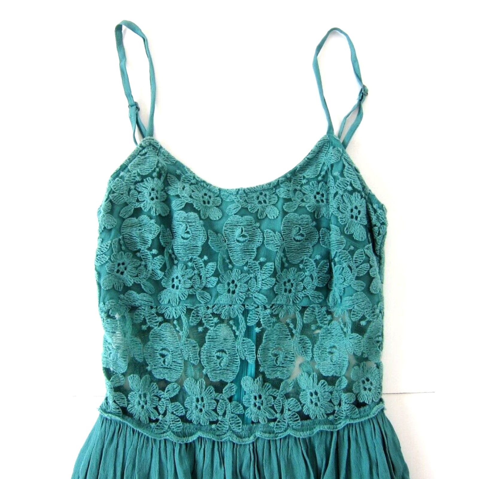 Anthropologie Alythea Green Lace Embroidered Spaghetti Strap Slip Tank Sun Dress S Size S / US 4 / IT 40 - 4 Thumbnail