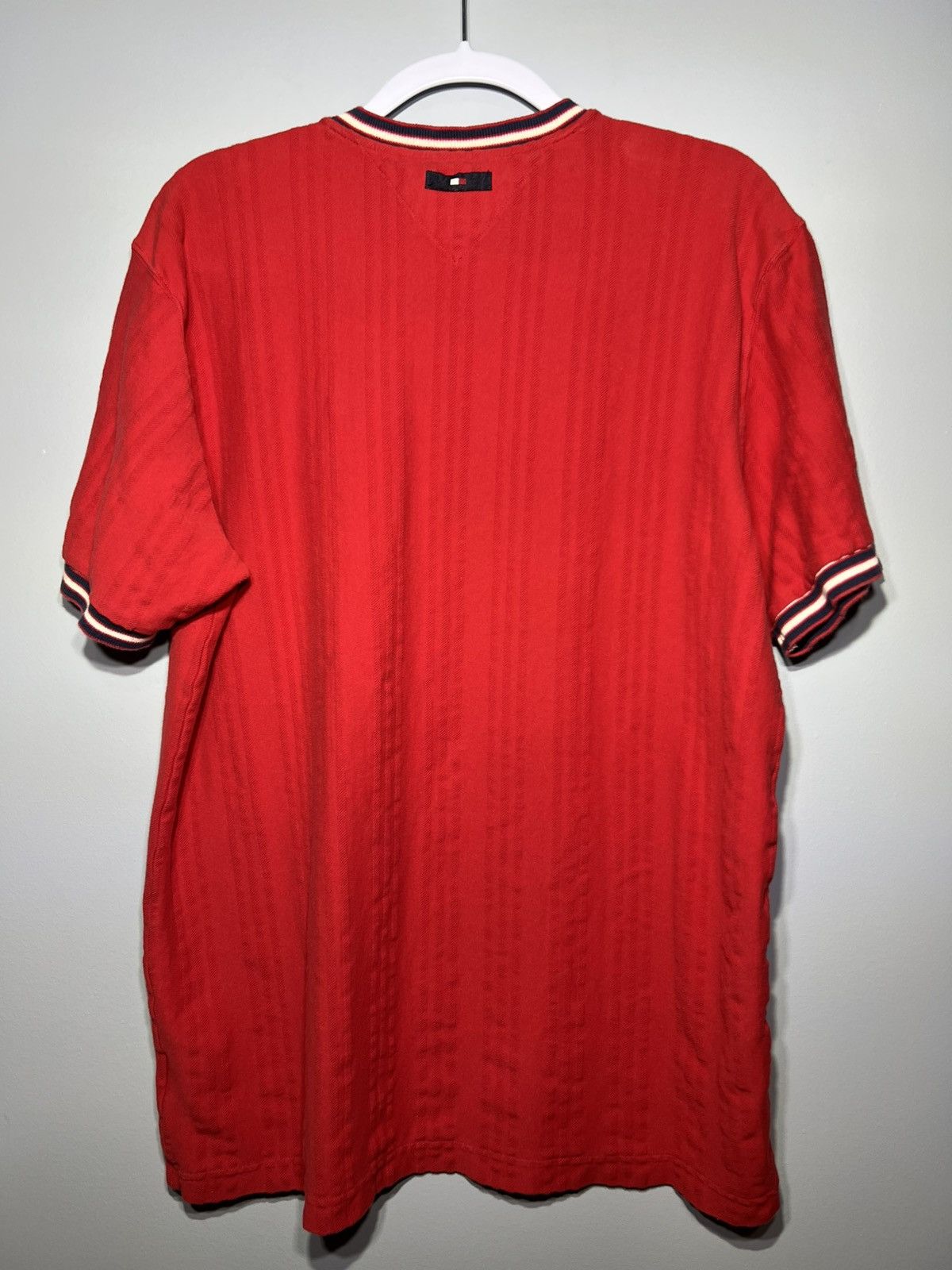 Tommy Hilfiger × Tommy Jeans × Vintage VTG 90s Tommy Hilfiger Ringer V-Neck T-Shirt Red Tommy Jeans Size US L / EU 52-54 / 3 - 5 Thumbnail