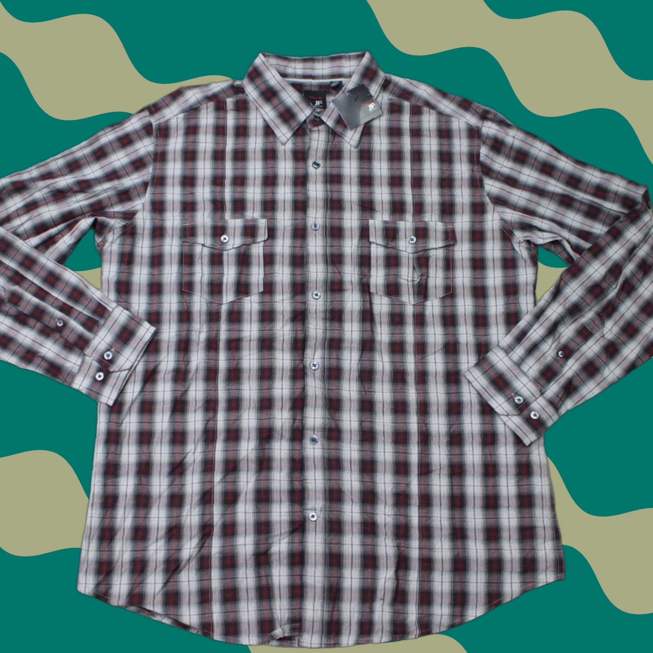 Vintage JF J. Ferrar Shirt Mens XL 17-17 1/2 Red/Gray Plaid Modern Fit Cotton L/S NWT Button-Up Shirt Mens XL Red Gray Plaid Size US XL / EU 56 / 4 - 1 Thumbnail