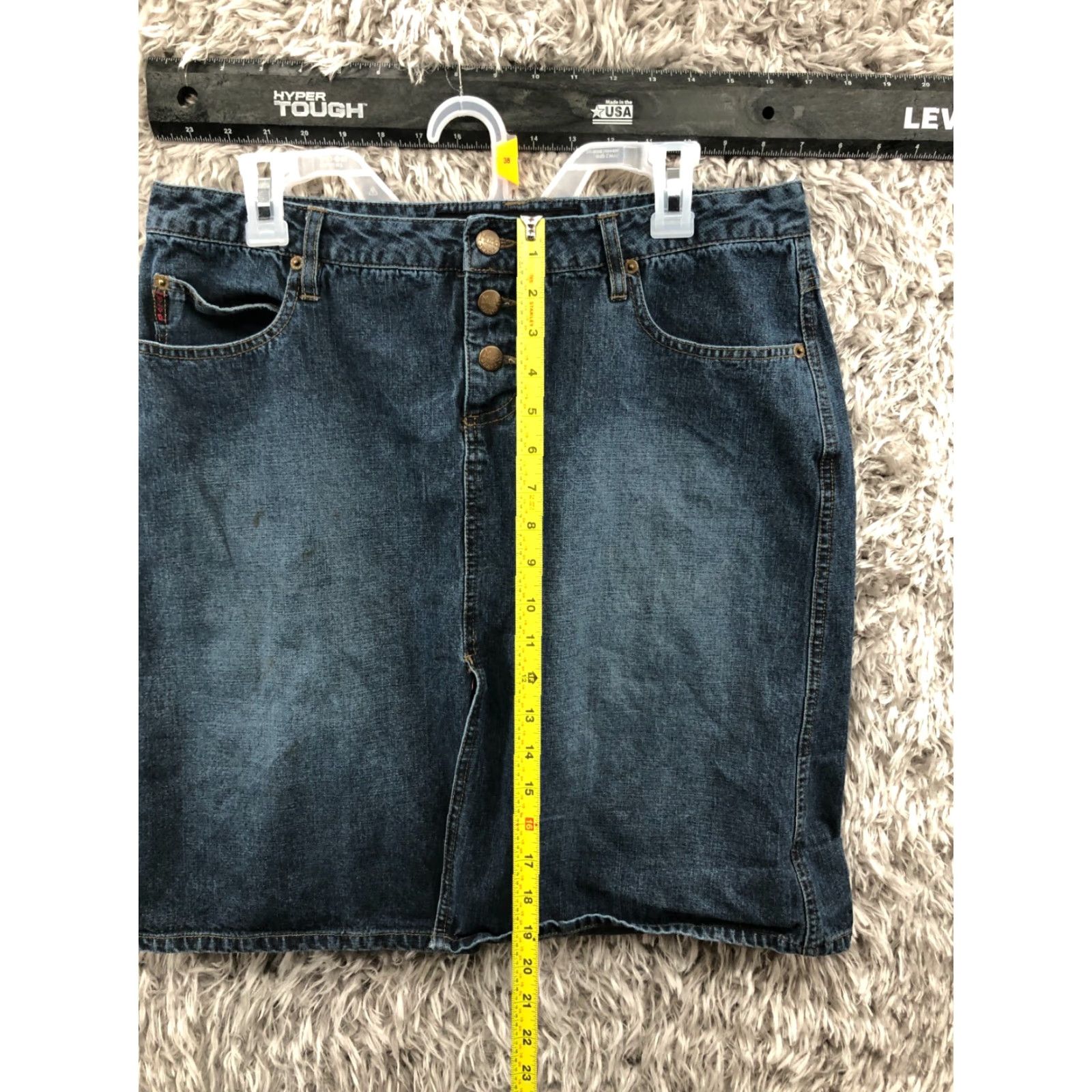 Denime Mudd Denim Skirt Juniors Size 13 Knee Length Dark Wash Blue Denim ZIP Button Slit Casual Women/Mini/SKIRT Size 34" / US 12 / IT 48 - 3 Thumbnail