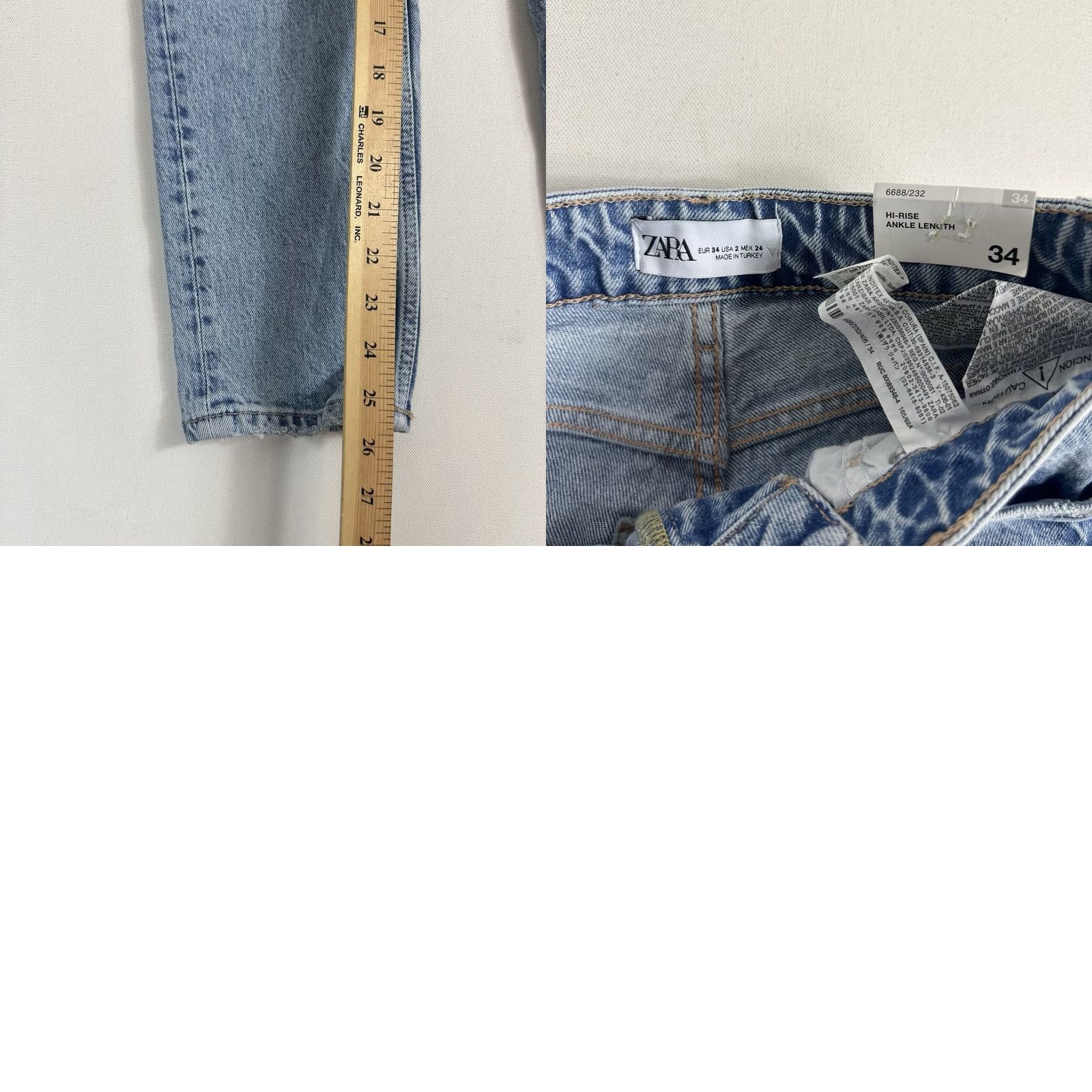 Zara Zara Jeans 34 Blue Denim Ankle Straight Hi Rise Light Wash 26" Inseam NWT Women Regular 5-Pocket Design Size 24" / US 00 / IT 34 - 8 Thumbnail