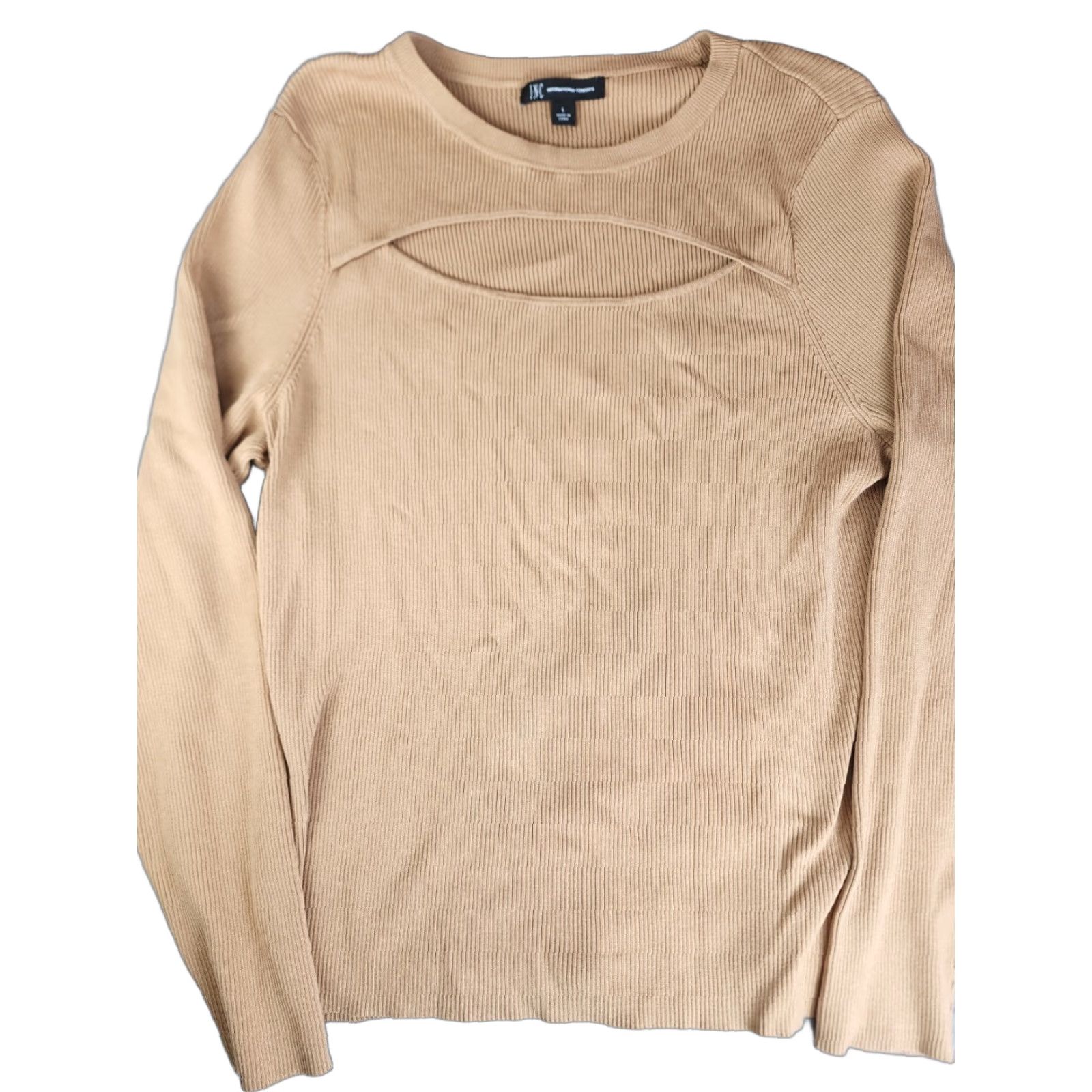 Vintage INC International Concepts Womens Sweater Pullover Round Neck Long Sleeve Size L Beige Yellow Size L / US 10 / IT 46 - 1 Thumbnail