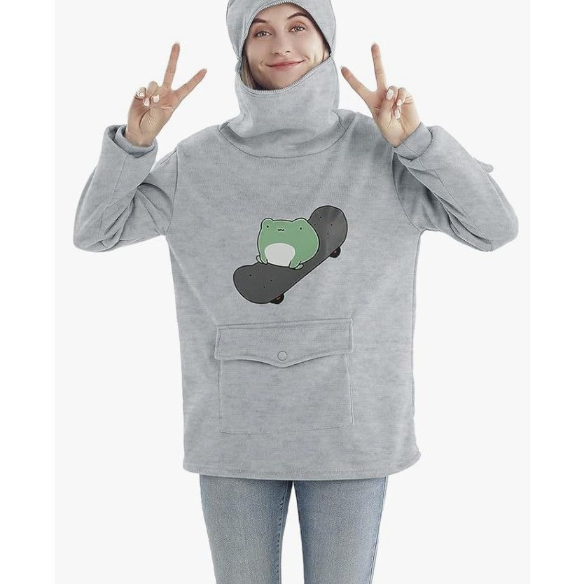 The Unbranded Brand Frog Oversized Graphic Hoodie Sweatshirt Pullover GRAY2XL Size XXL / US 16-18 / IT 52-54 - 4 Thumbnail