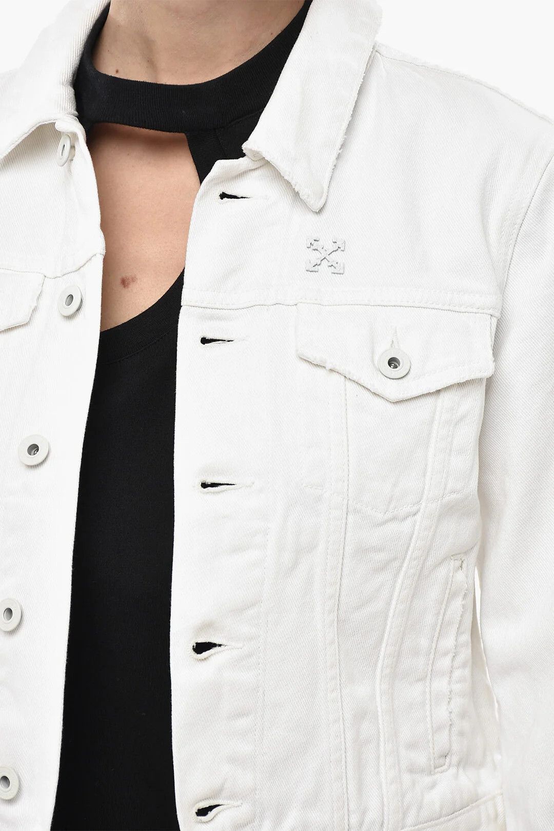 Off-White og1mm0426 Printed Denim Crop Jacket in White Size S / US 4 / IT 40 - 3 Thumbnail