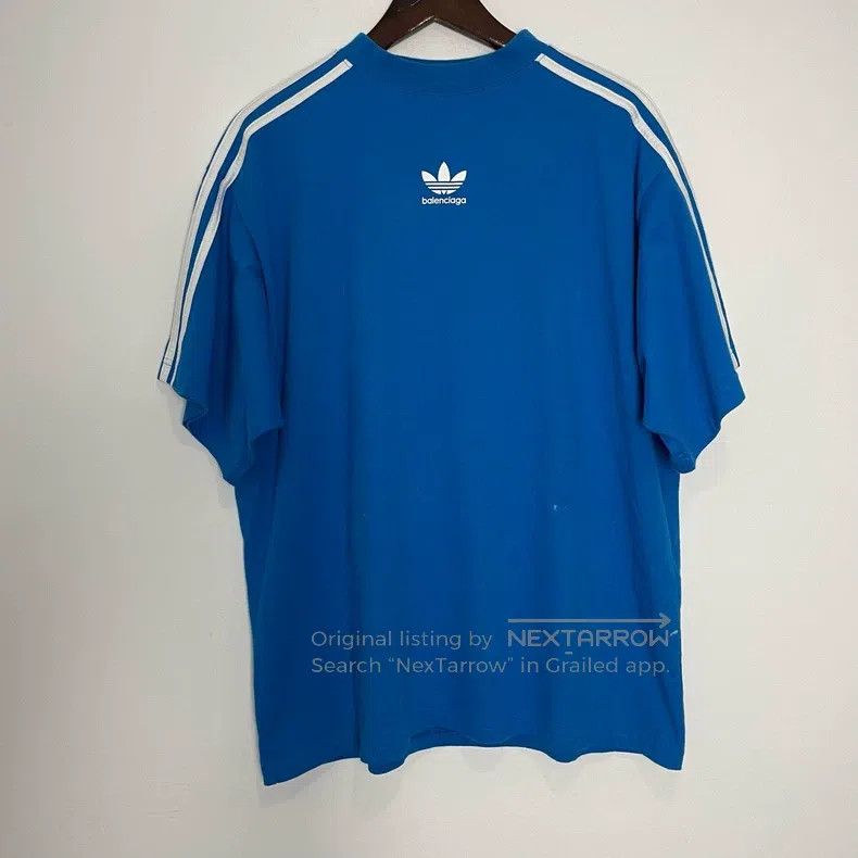 Balenciaga Adidas trefoil striped blue short-sleeved shirt