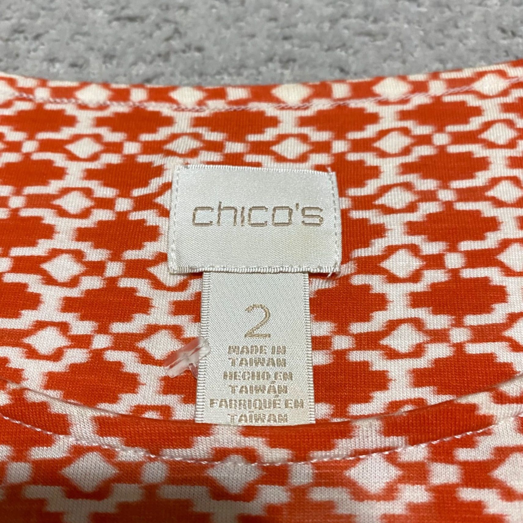 Vintage Chico's Womens Shirt Orange Geometric Round Neck 3/4 Sleeve Pullover L Casual Size L / US 10 / IT 46 - 3 Thumbnail