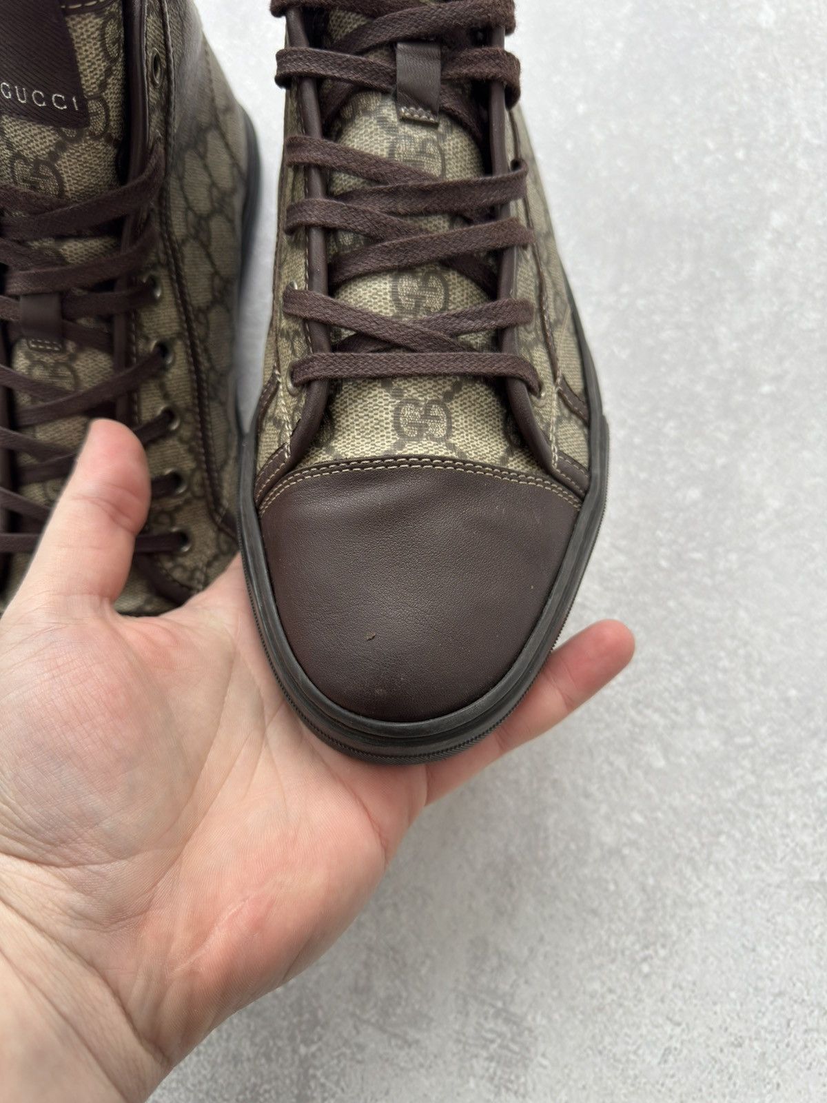 Vintage Vintage Gucci High Top GG Brown Monogram Leather Shoes Size US 8.5 / EU 41-42 - 5 Thumbnail