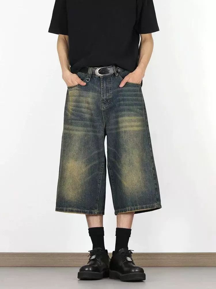 Vintage Japanese retro washed wide-leg men's loose denim shorts Size US 32 / EU 48 - 1 Thumbnail