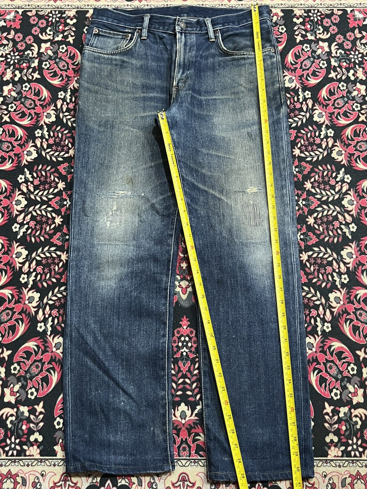 Edwin Edwin 503 Dark Blue Faded Washed Repaired Knee Straight Jean Size US 31 - 12 Thumbnail