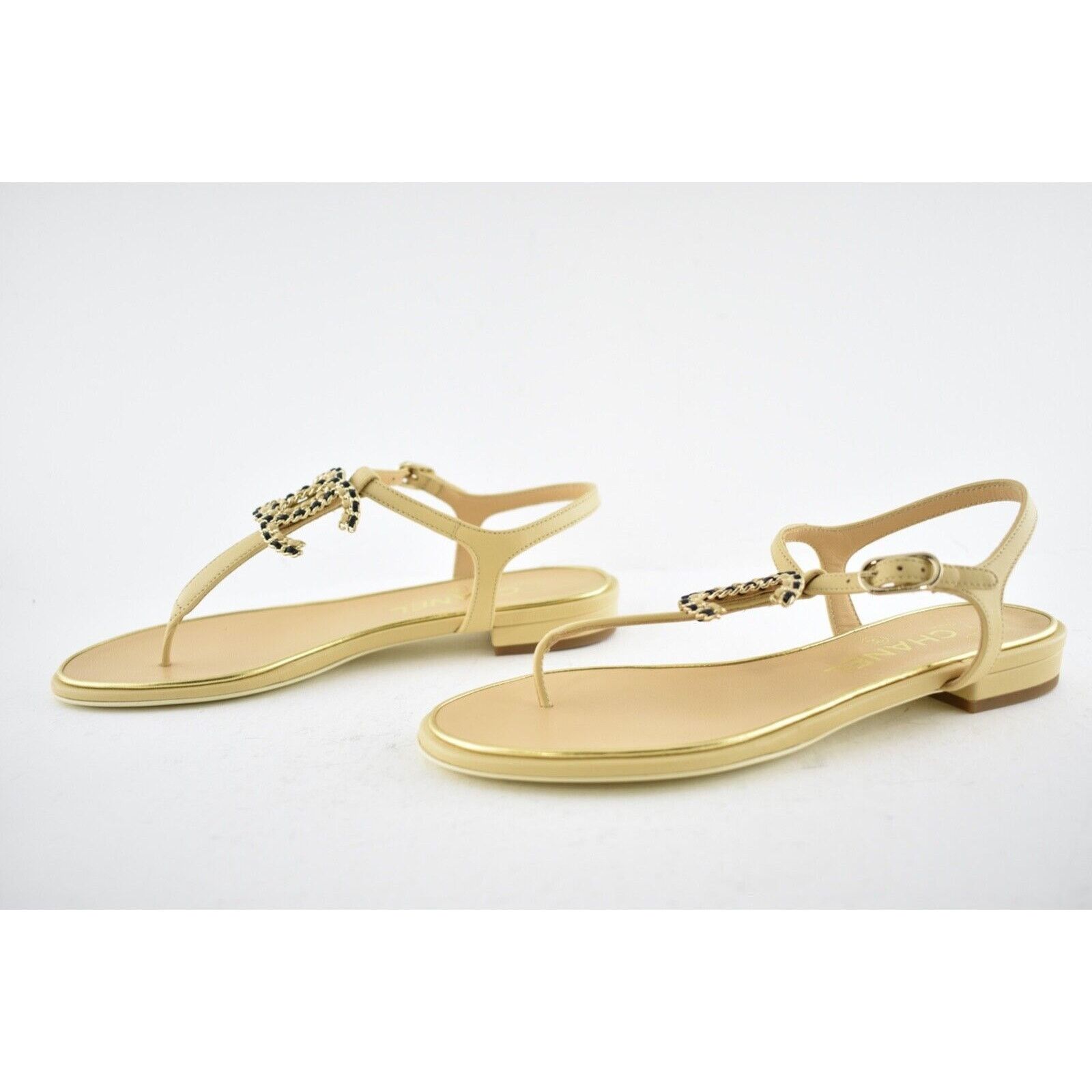 Chanel 19C Lambskin Chain CC XL Logo Ankle Strap Sandal Flat 36 Size US 6 / IT 36 - 10 Thumbnail