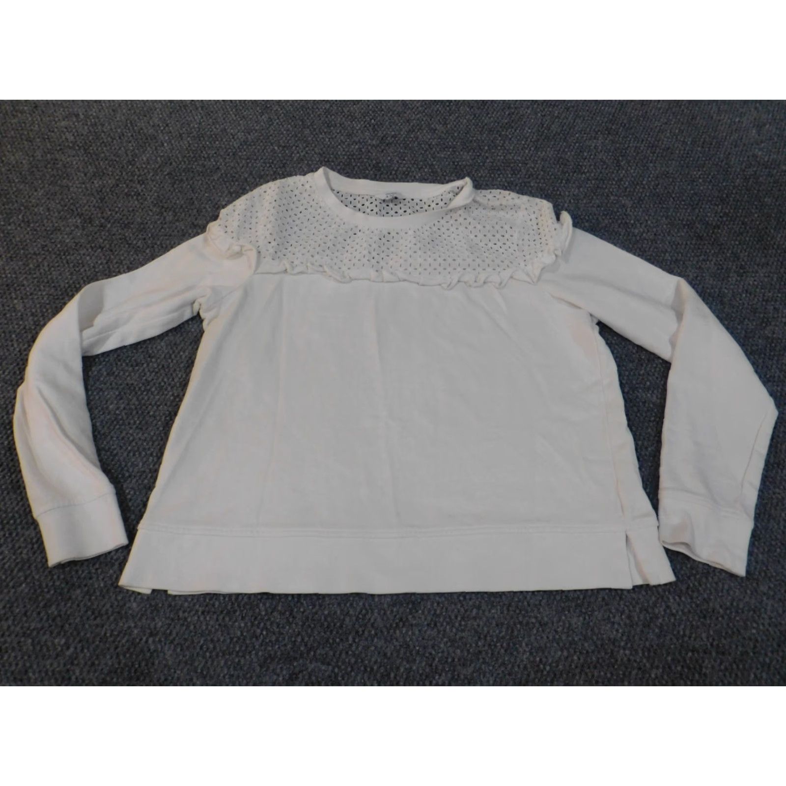 Vintage Crown & Ivy Sweater XL Womens White Eyelet Knit Crewneck Cotton Raglan Sleeve Pullover Size XL / US 12-14 / IT 48-50 - 2 Thumbnail