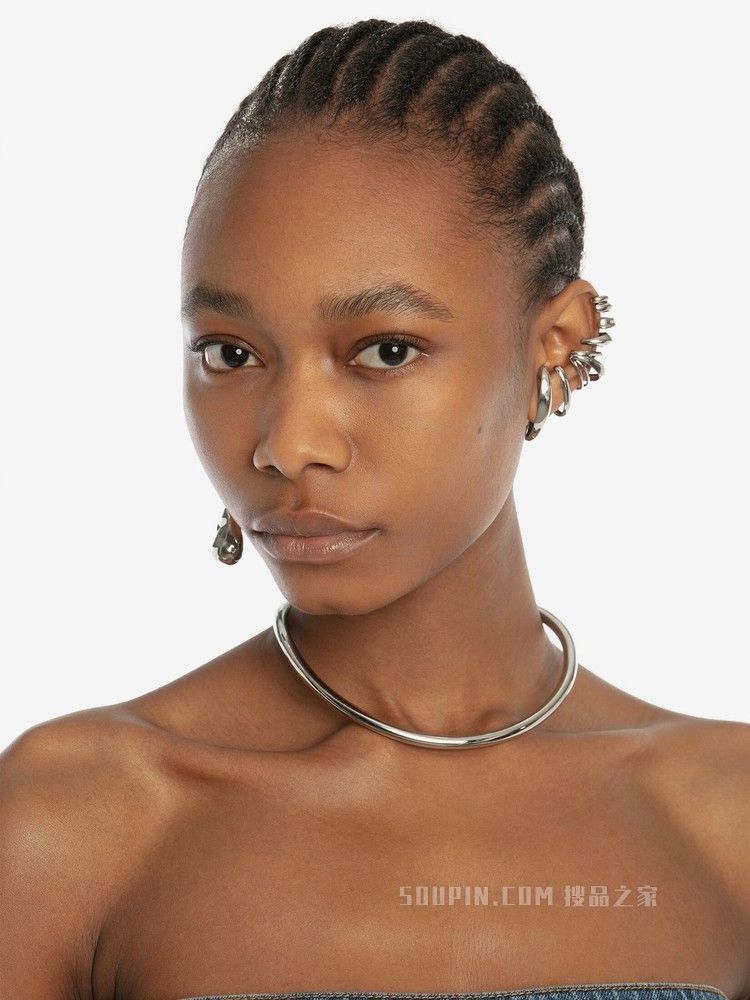 Alexander McQueen o1loc1c0625 Size:OS/Slim Tubular Short Necklace in Silver Size ONE SIZE - 4 Thumbnail