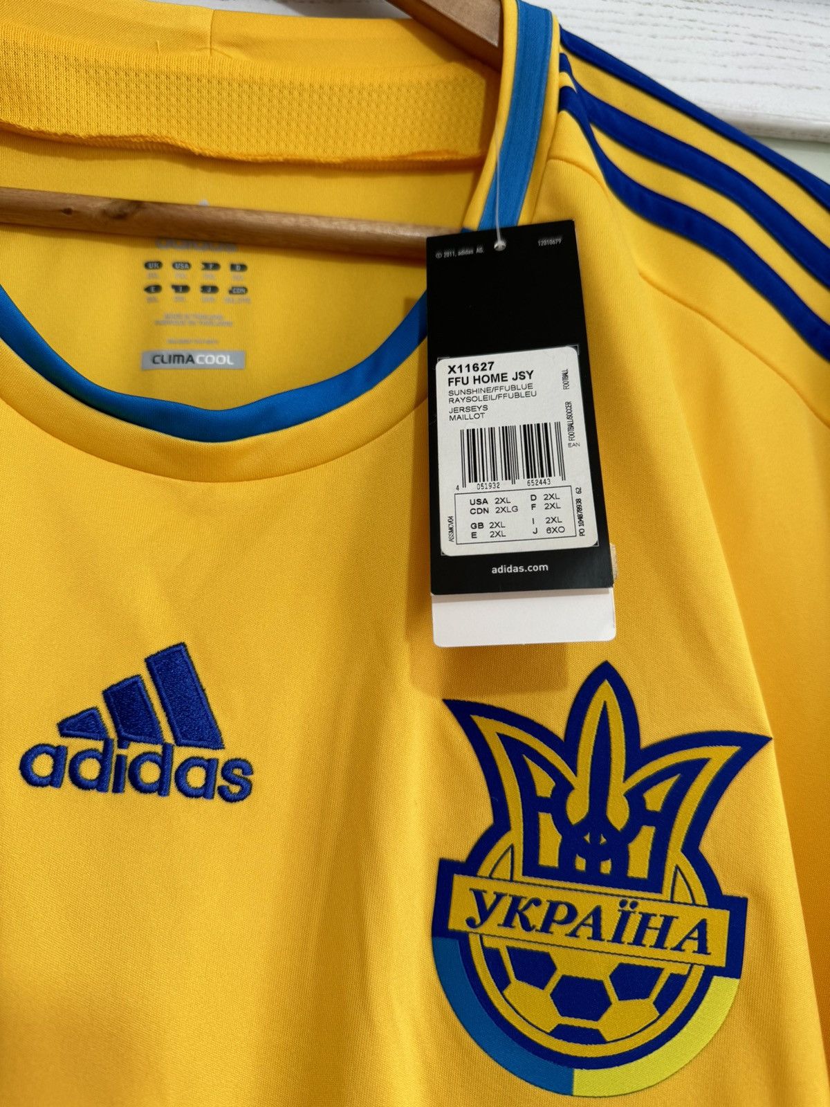 Adidas Ukraine 2012-2013 Home Soccer Jersey Football Kit Shirt Size US XXL / EU 58 / 5 - 6 Thumbnail