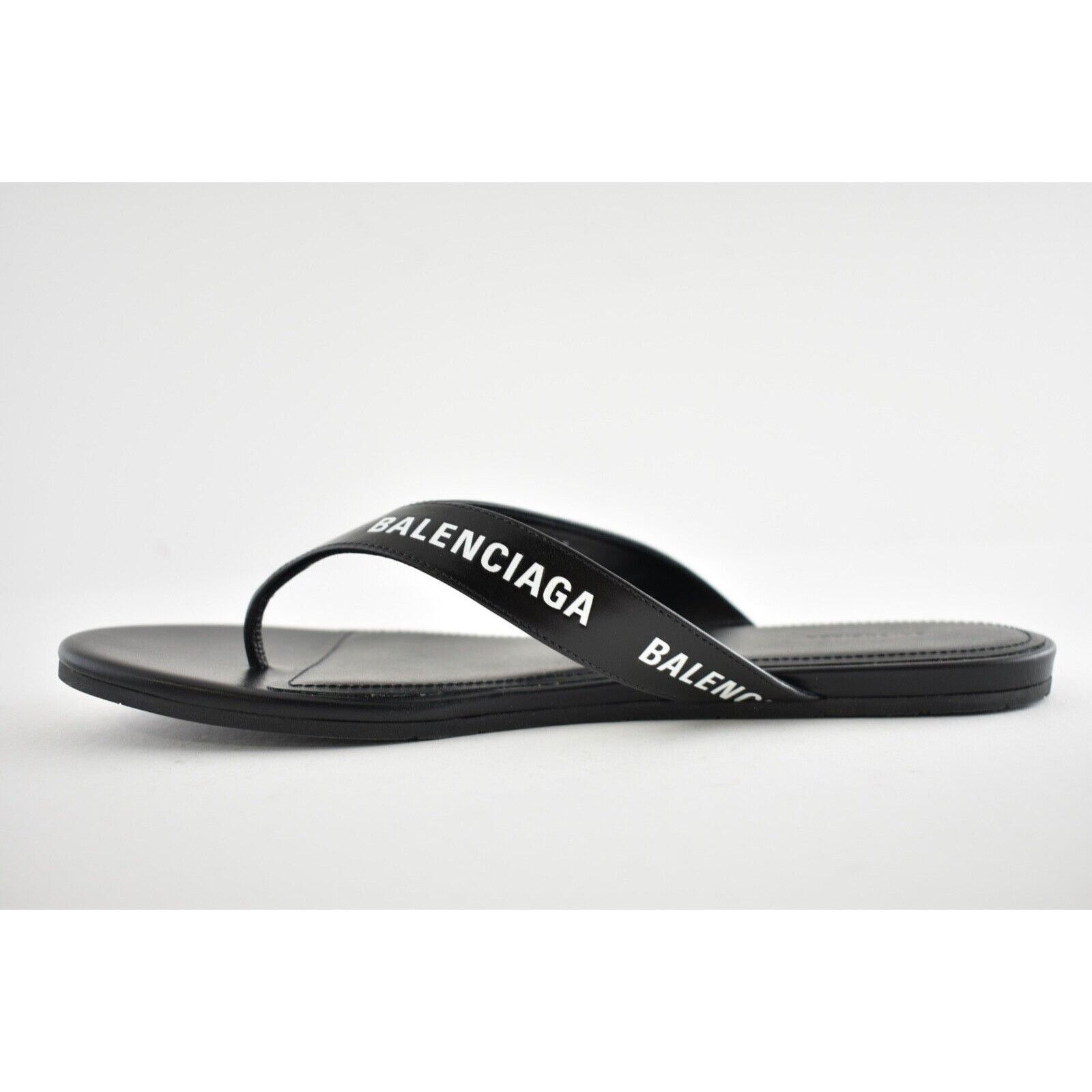 Balenciaga Balenciaga Black White Leather Logo Thong Slide Slip On Size US 6 / IT 36 - 9 Thumbnail