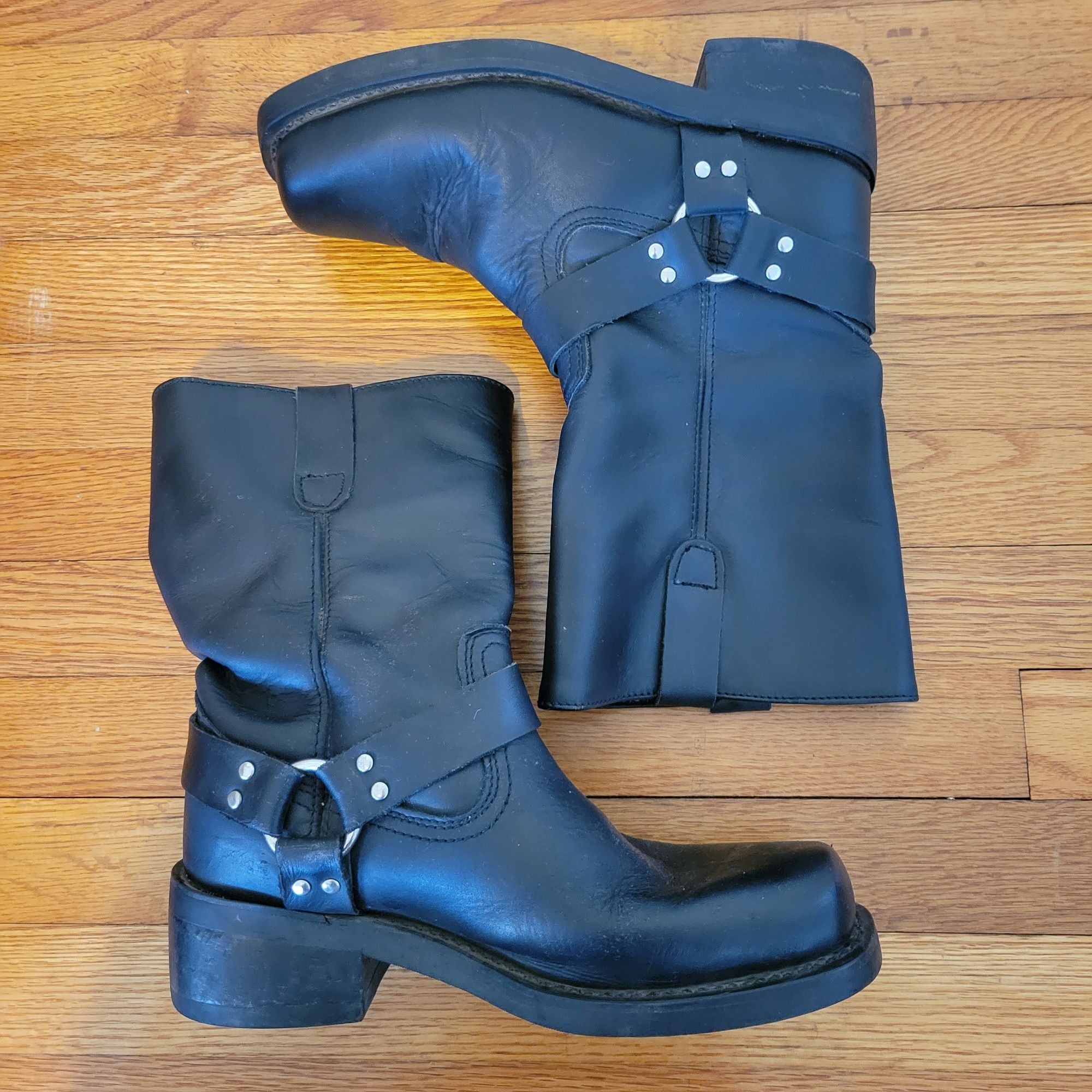 image of Vintage Five Star 8 Black Leather Motorcycle Harness Boots Bikers Gr, Men's