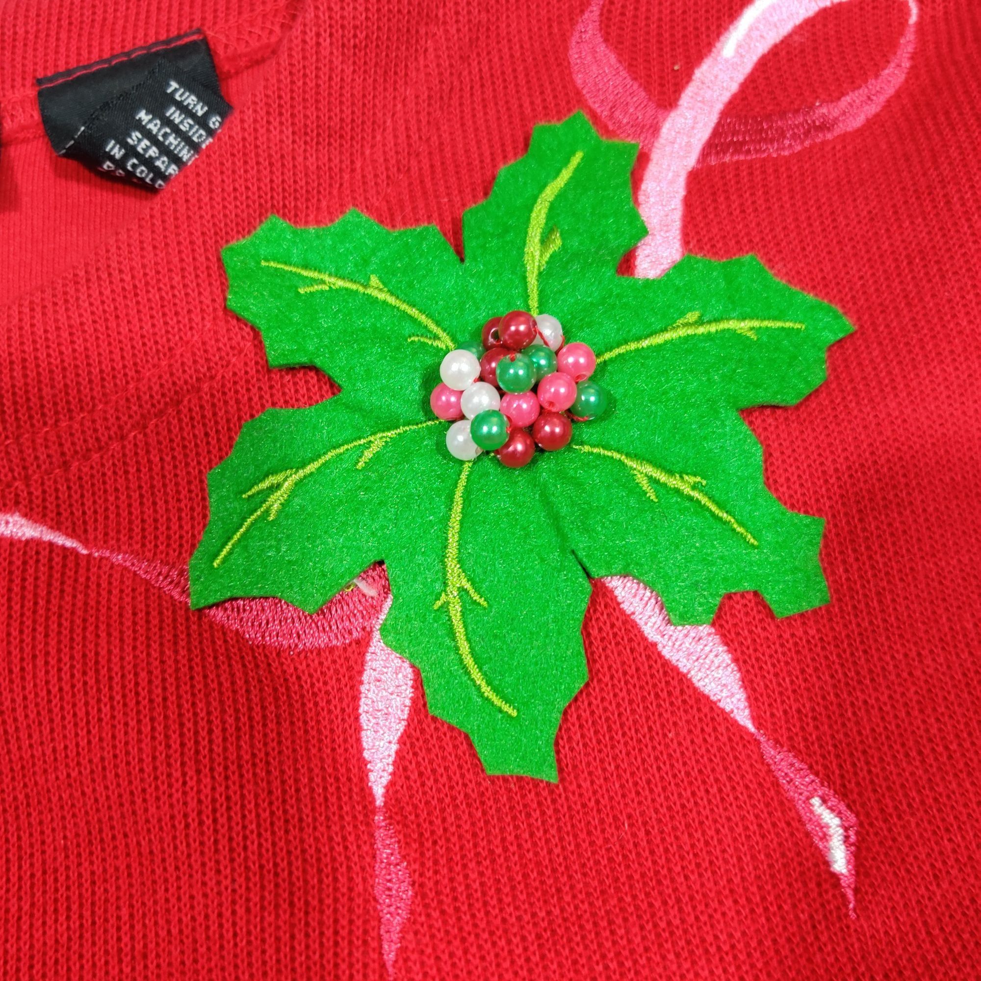 Other Onque Casual L Red Holiday Cardigan Beaded Holly Applique Bu Size L / US 10 / IT 46 - 3 Thumbnail