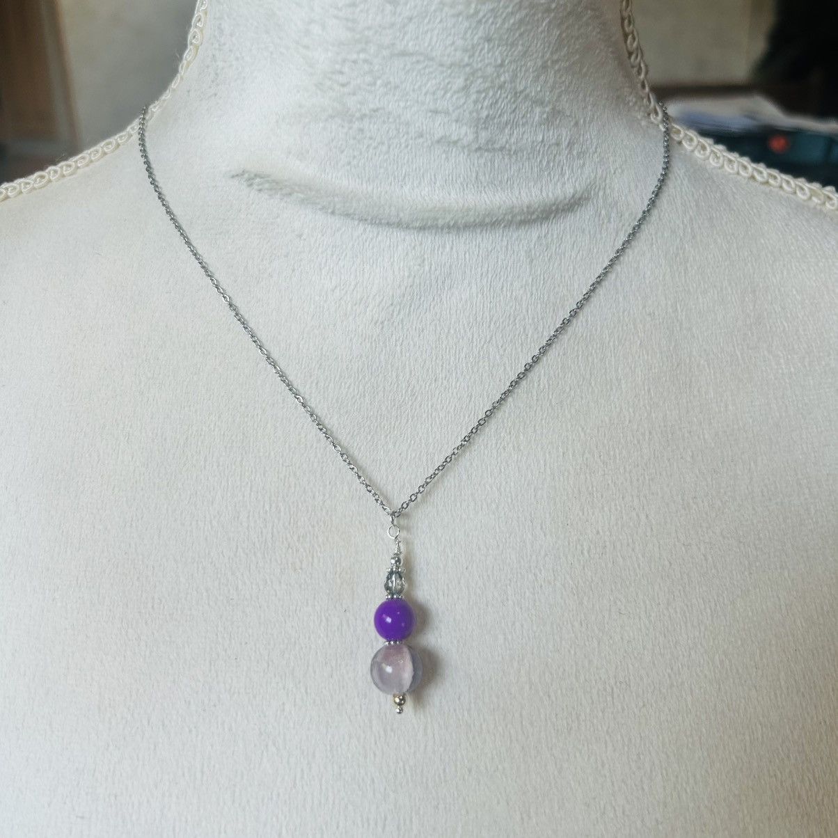 Handmade Handcrafted art glass bead drop pendant on chain necklace Size ONE SIZE - 3 Thumbnail