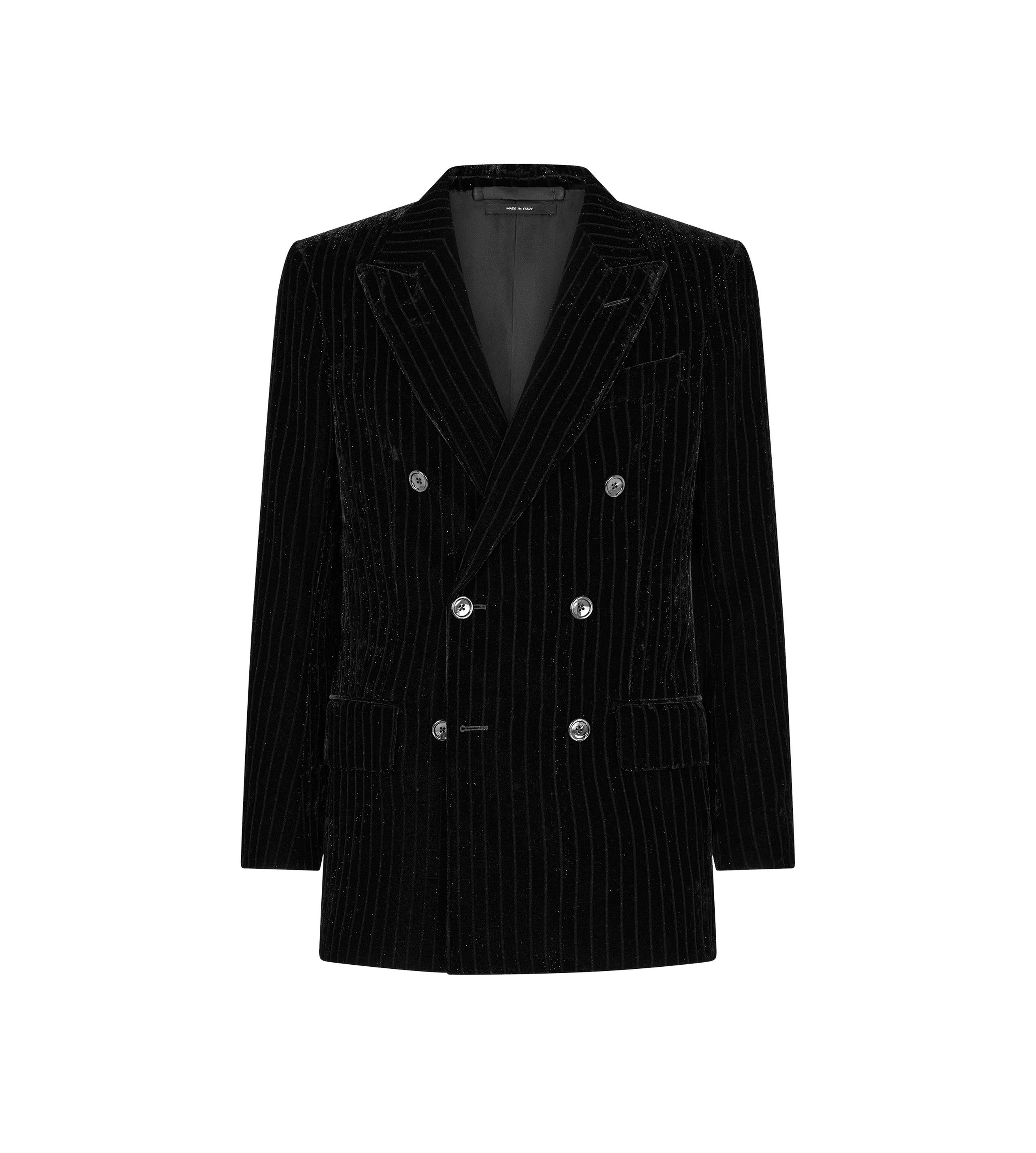Tom Ford o1w1db10925 JLBP03 Velvet Flock Stripe Atticus Jacket Black Size US L / EU 52-54 / 3 - 1 Thumbnail