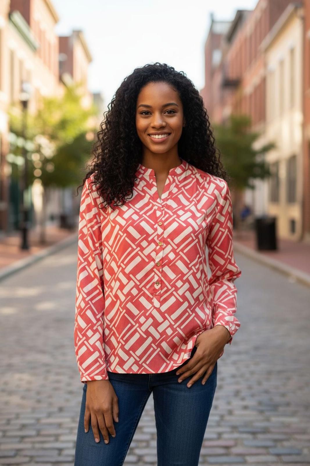 Designer Buckhead Betties Women's Long Sleeve Printed Blouse Size S / US 4 / IT 40 - 2 Thumbnail