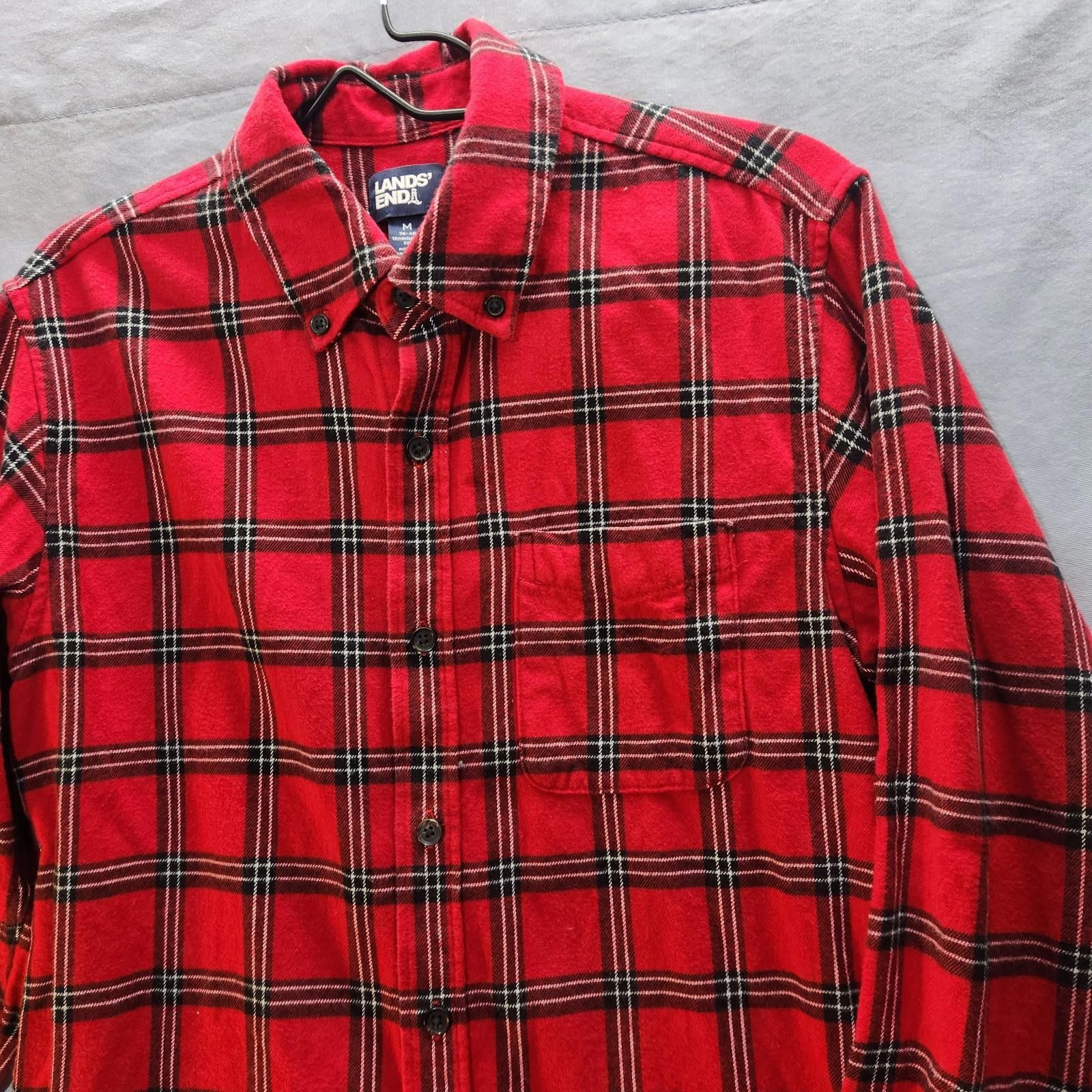 Lands' End Lands End Cotton Plaid Flannel Shirt Red Mens Size Medium Size US M / EU 48-50 / 2 - 2 Thumbnail