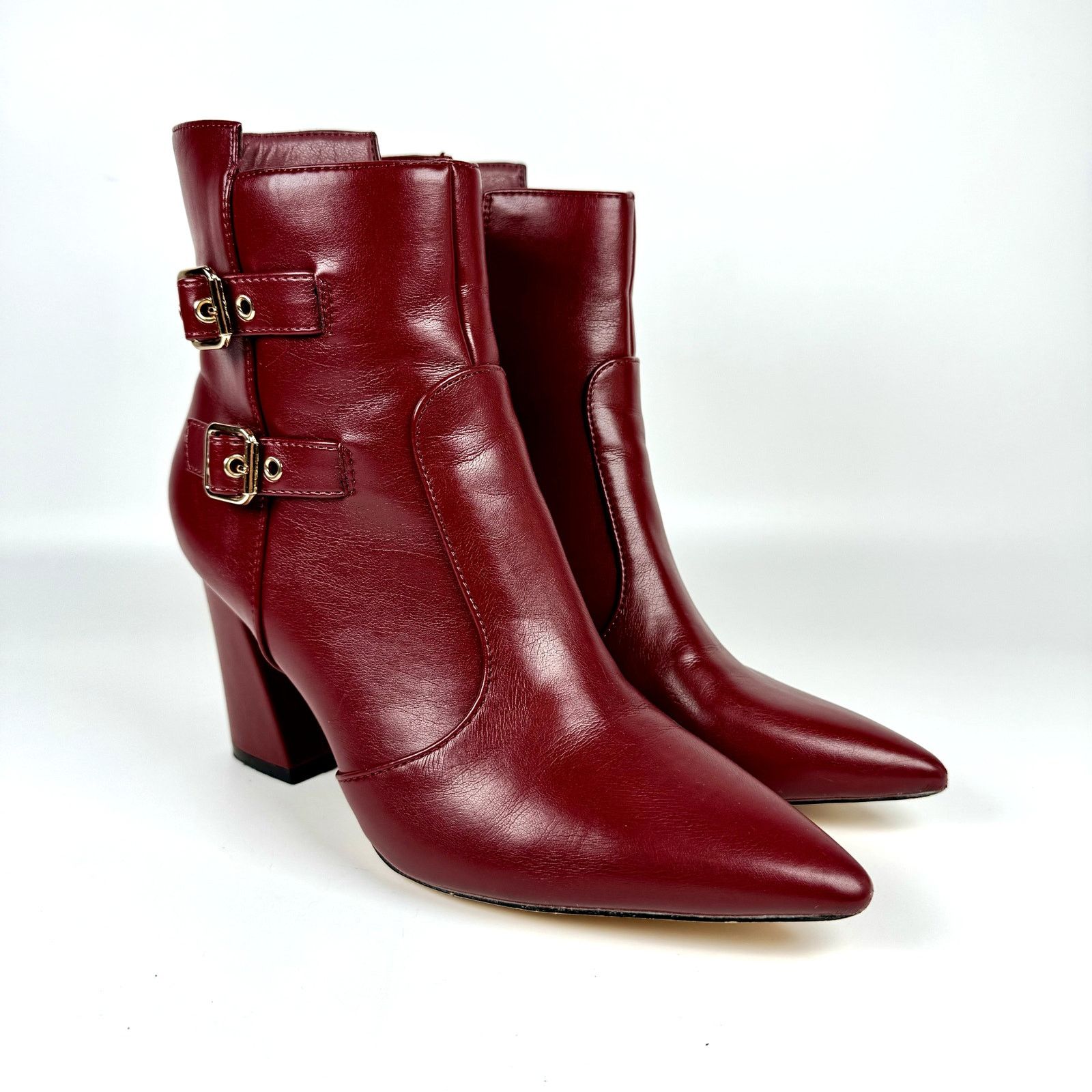 Other New York & Company Red Gold Buckle High Heel Ankle Booties 9 Size US 9 / IT 39 - 1 Thumbnail