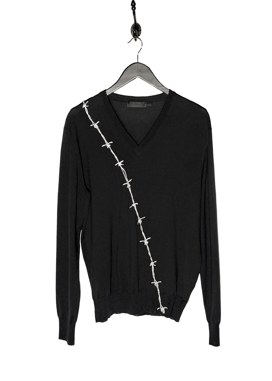 Alexander McQueen Alexander McQueen Barbed Wire Embroidery V-neck Wool Sweater Size US L / EU 52-54 / 3 - 1 Thumbnail