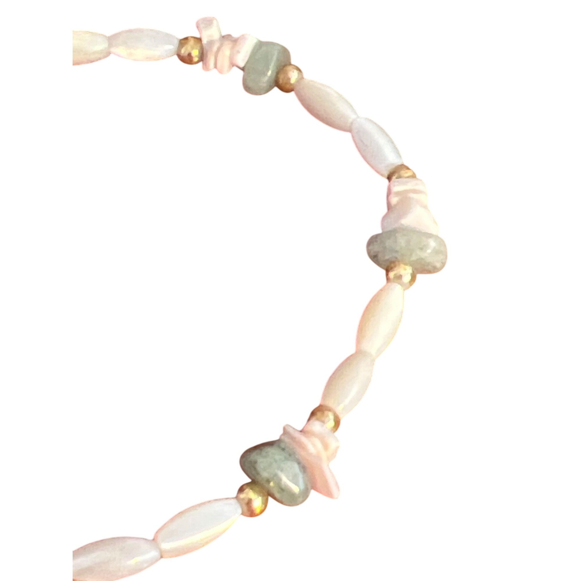 Other Vintage Pearl Jade Shell Chip Bracelet Gold Tone Screw Barre Size ONE SIZE - 2 Thumbnail