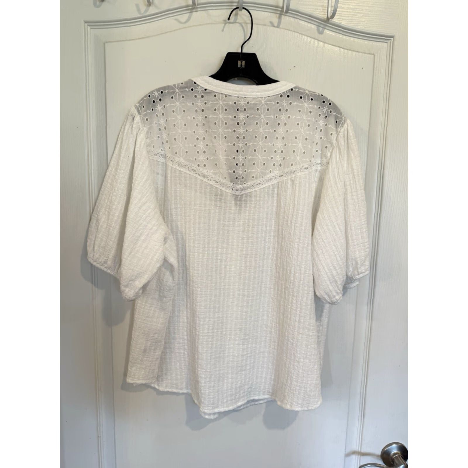 Vintage VINTAGE Knox Rose Blouse Shirt Womens Plus 2XL White Short Sleeve Button Front Cotton Rose Solid New W Tags Size XXL / US 16-18 / IT 52-54 - 4 Thumbnail