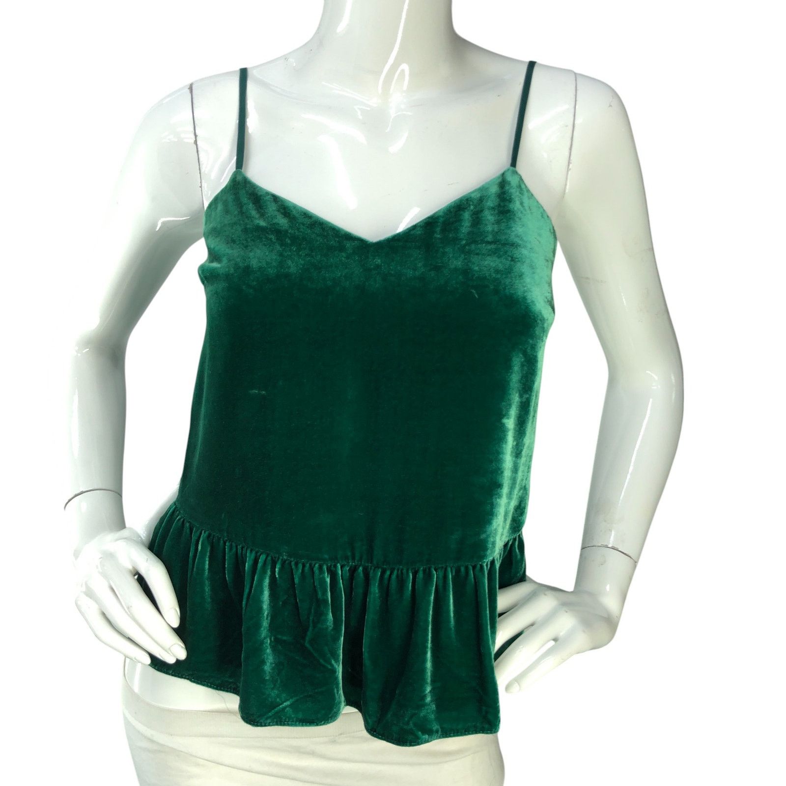 J.Crew J Crew Size 00P Top Velvet Peplum Cami Silk Blend Green Size XXS / US 00 / IT 34 - 11 Thumbnail