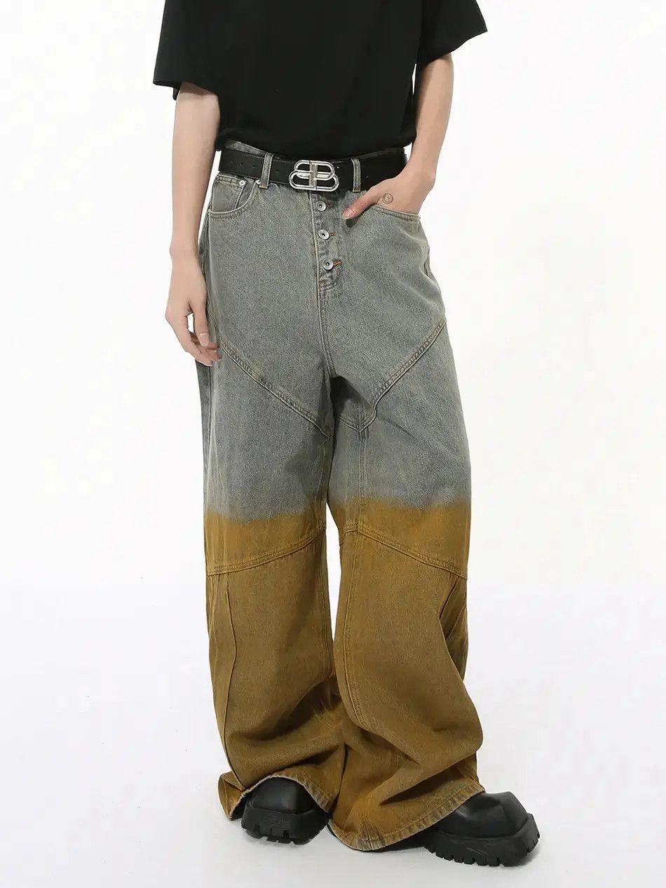 Japanese Brand Retro loose wide leg contrasting patchwork jeans Size US 32 / EU 48 - 4 Thumbnail